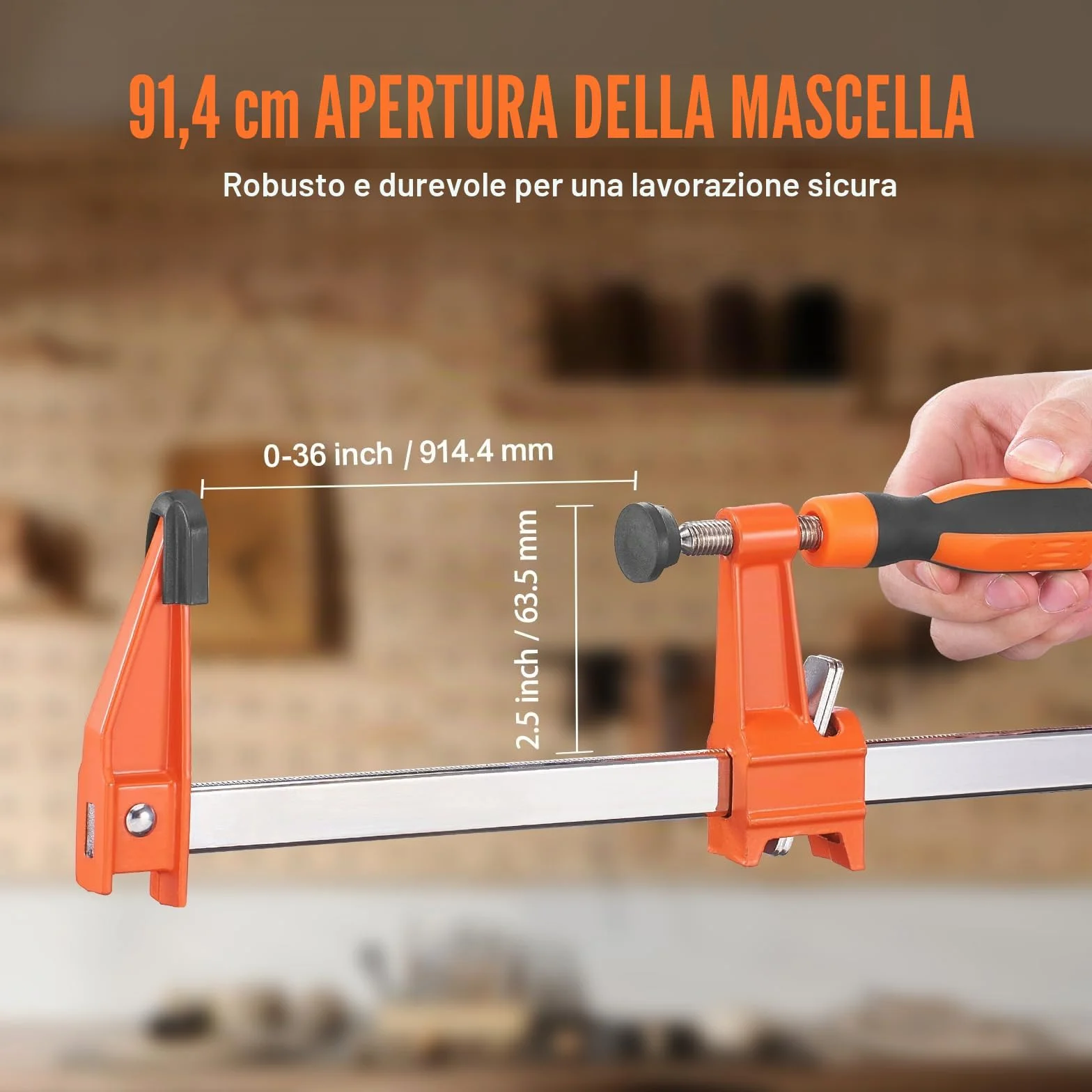 VEVOR Morsetti a barra per la lavorazione del legno, Morsetto/Divaricatore da 36" in confezione da 2, Morsetto F a cambio rapido con limite di carico di 600 libbre, Profondità della gola 2,5", Ghisa