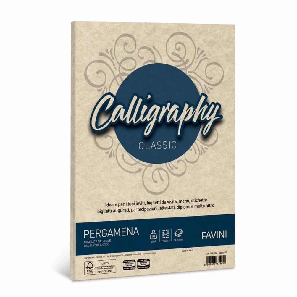 Favini A69U084 Calligraphy Pergamena Liscio, 21 x 29.7 cm, sabbia