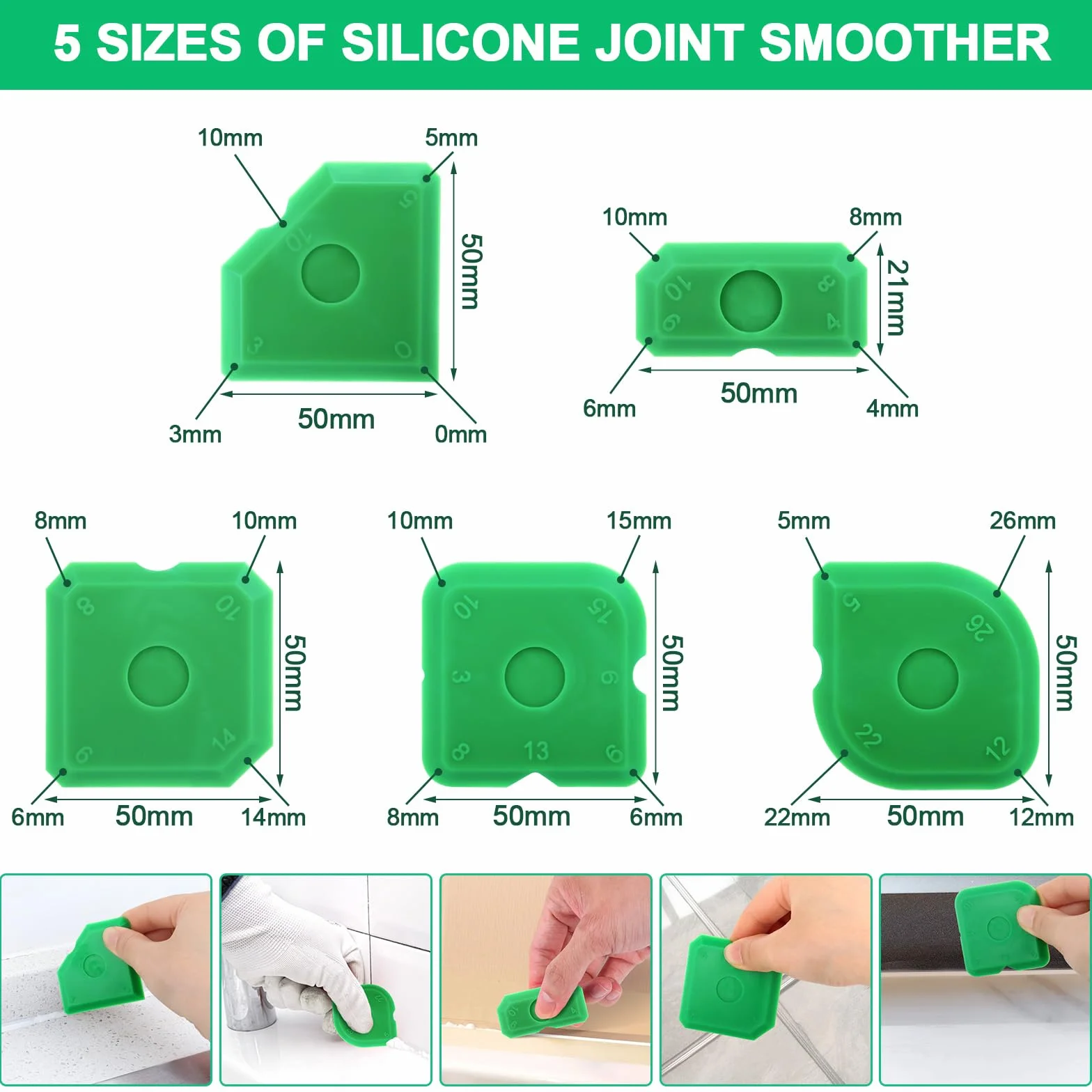 Set di 5 Strumenti per Calafataggio，raschietto spatola per sigillante，Spatola per giunti，Strumenti di Calafataggio in Silicone