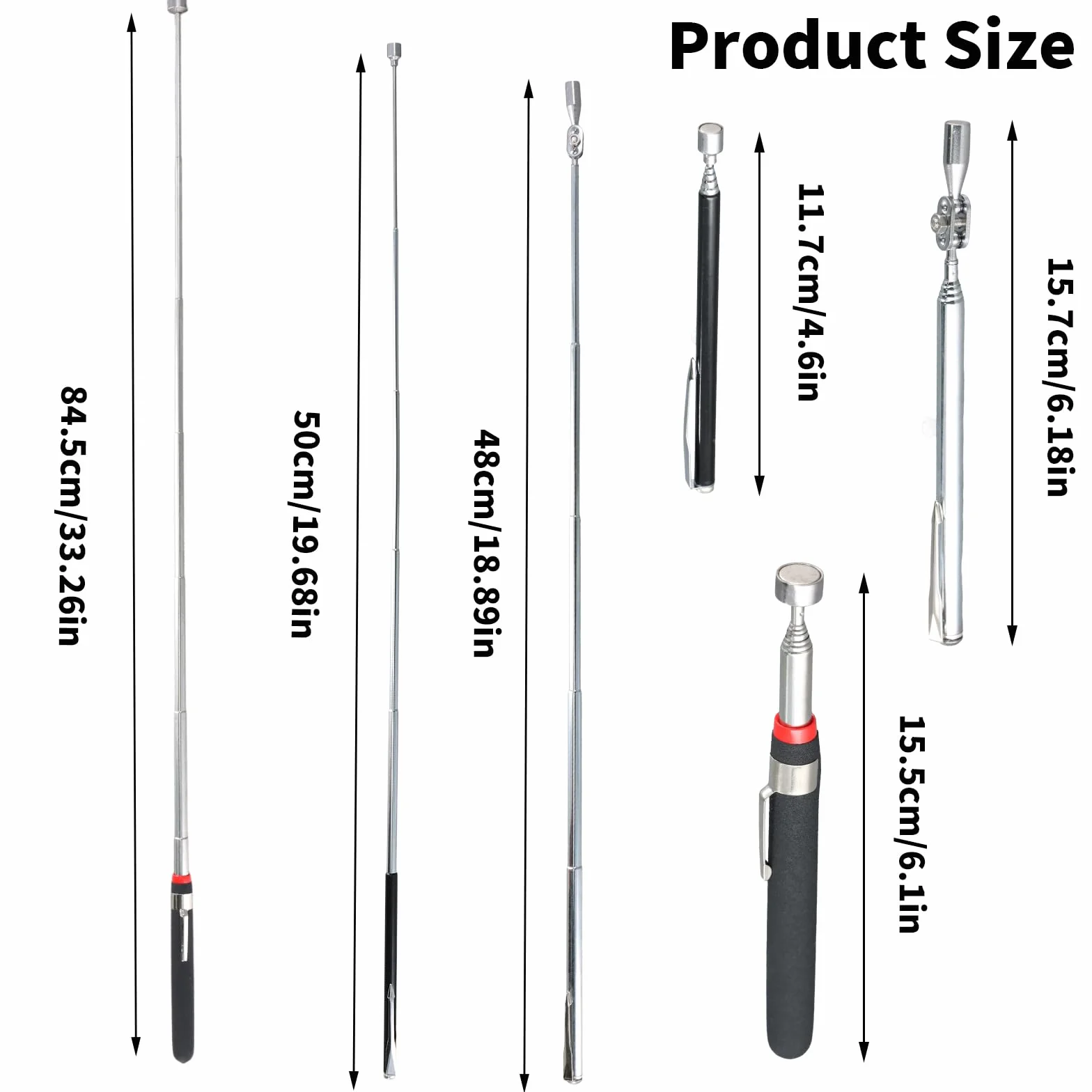3 Pezzi Calamita Telescopica, Asta Telescopica Magnetica,Strumento Magnetico per Pickup, Adatto per Chiavi, Monete, Viti, Penne e Articoli in Metallo, 1lb 1.5lb 5lb