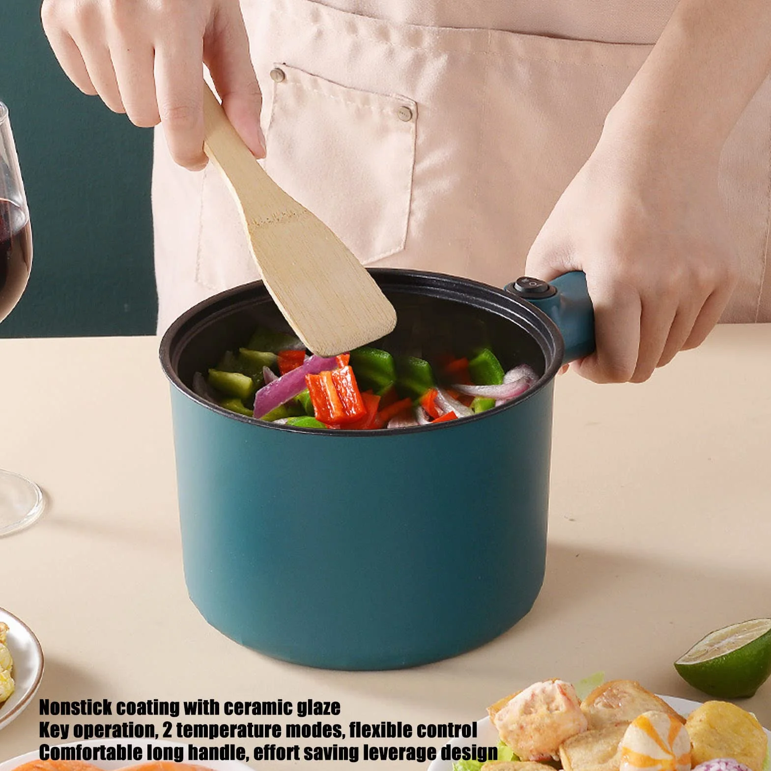 Pentola Calda Elettrica Pentola A Vapore 1.8L Multifunzionale Padella Antiaderente Dormitorio Ufficio Portatile Ramen Fornello A Vapore Adatto per Noodles Bistecca Fornello Uova Mescolare Friggere