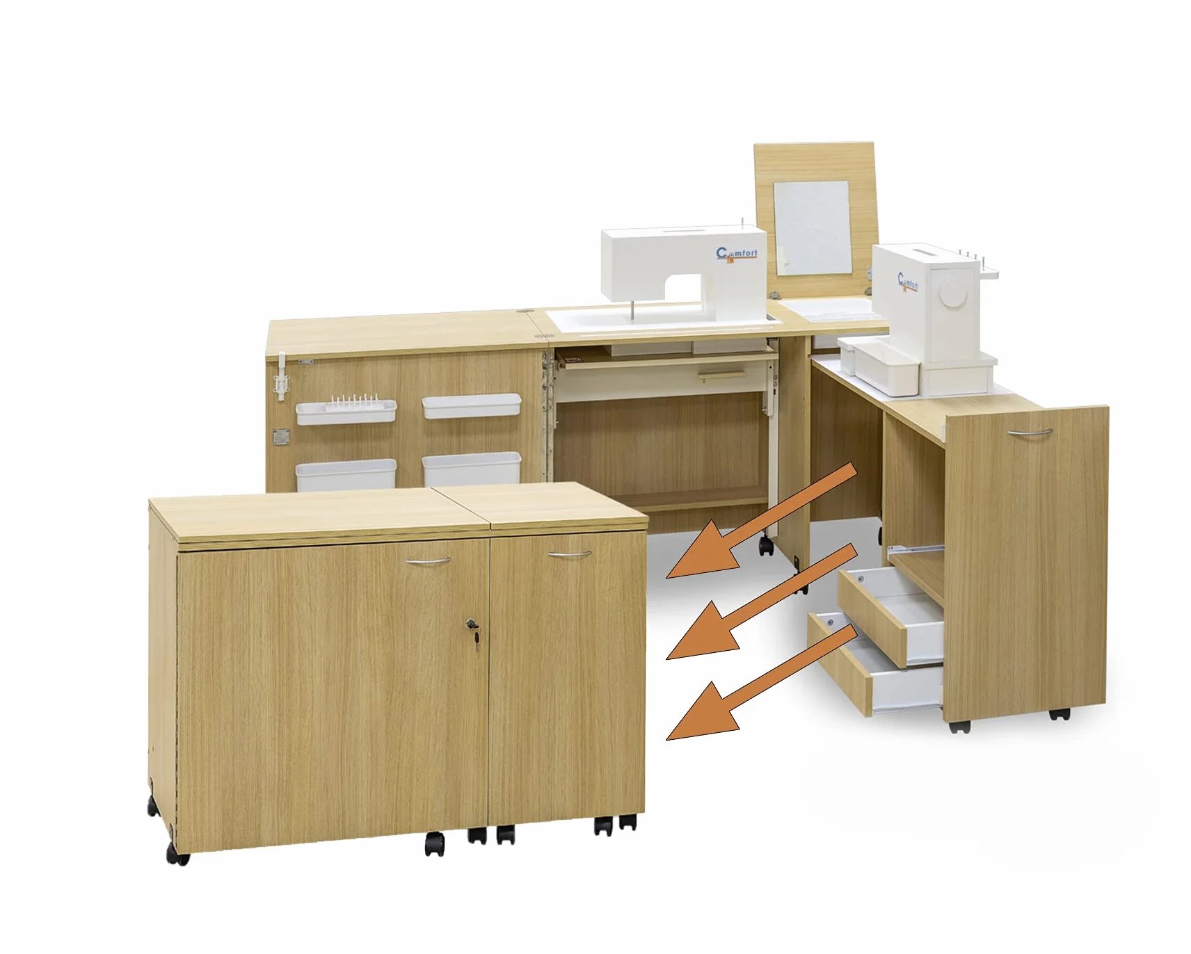 Comfort 3 | Mobiletto per Macchina da Cucire | (Lakeland Acacia Light, L (Air-Lift 10 to 15 kg))