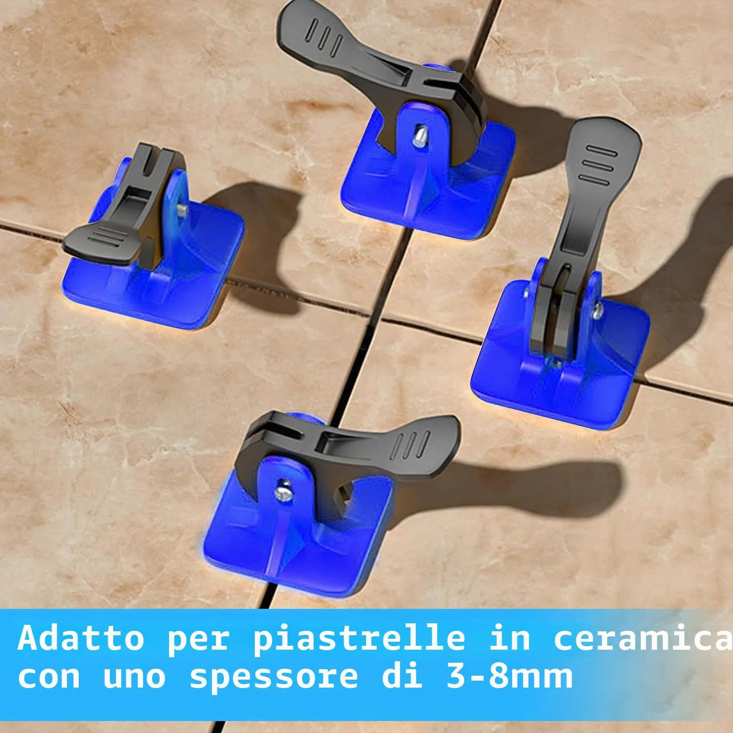 100 Pezzi Riutilizzabili Livellatori per Piastrelle 2mm, Blu Kit Sistema di Livellamento per Piastrelle, 100 Livellamento Regolatore per Pavimenti Dell'edificio