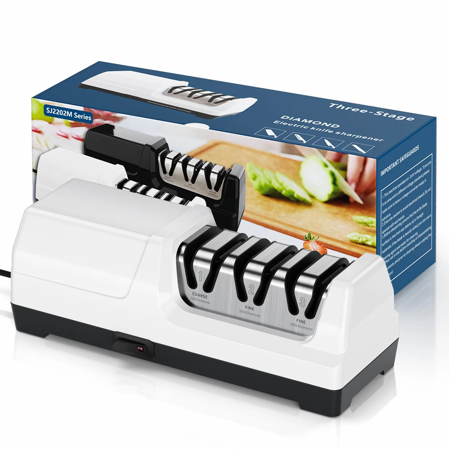Affilacoltelli Elettrico Professionale con 3 Livelli, Dischi Diamantati, Protezione contro il Surriscaldamento, Motore Silenzioso, Affilatura Elettrica Rapida per Coltelli da Cucina
