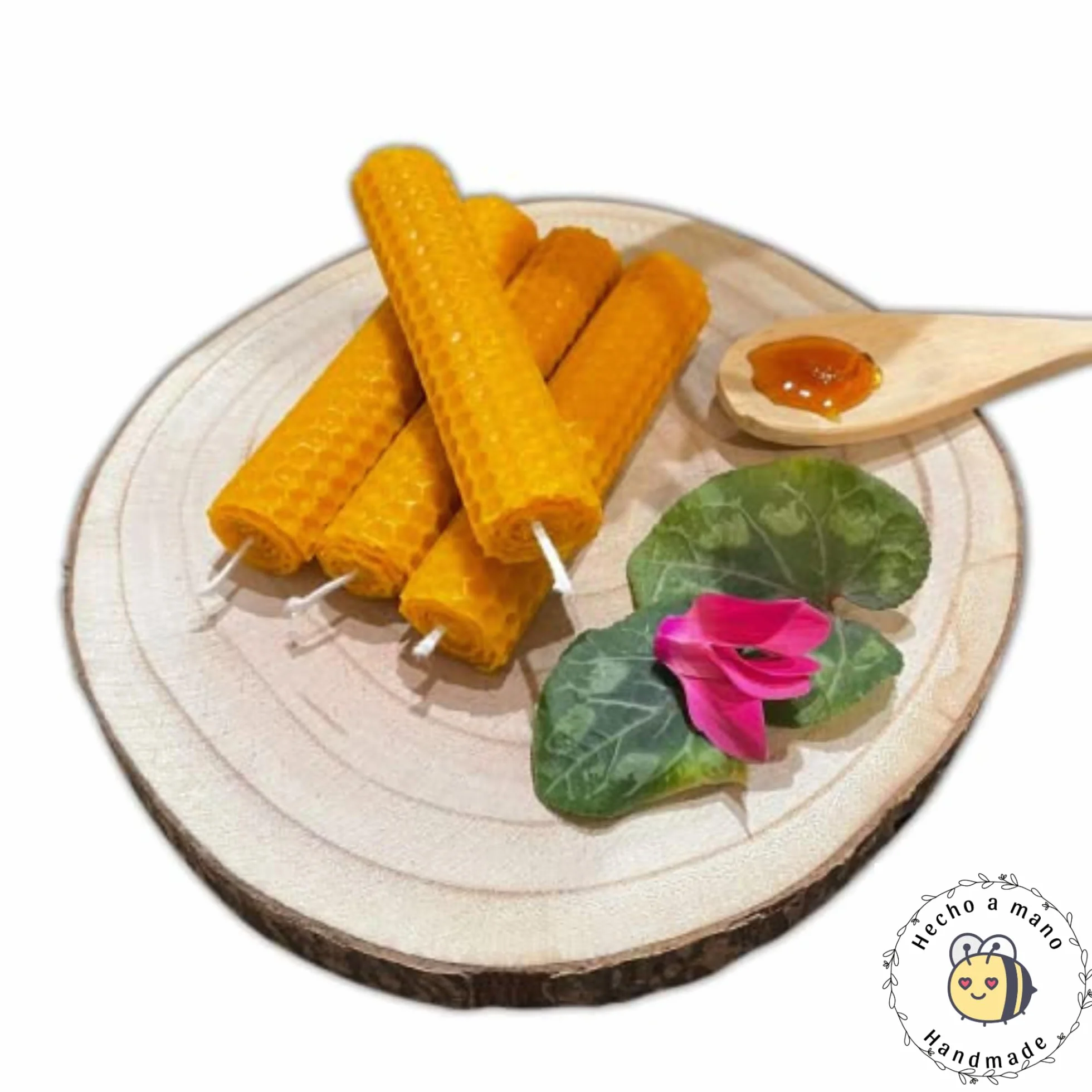 Candele al miele d'api 8 pezzi, cera d'api pura 100% spagnola, fatte a mano, 10x2,2 cm, senza paraffina