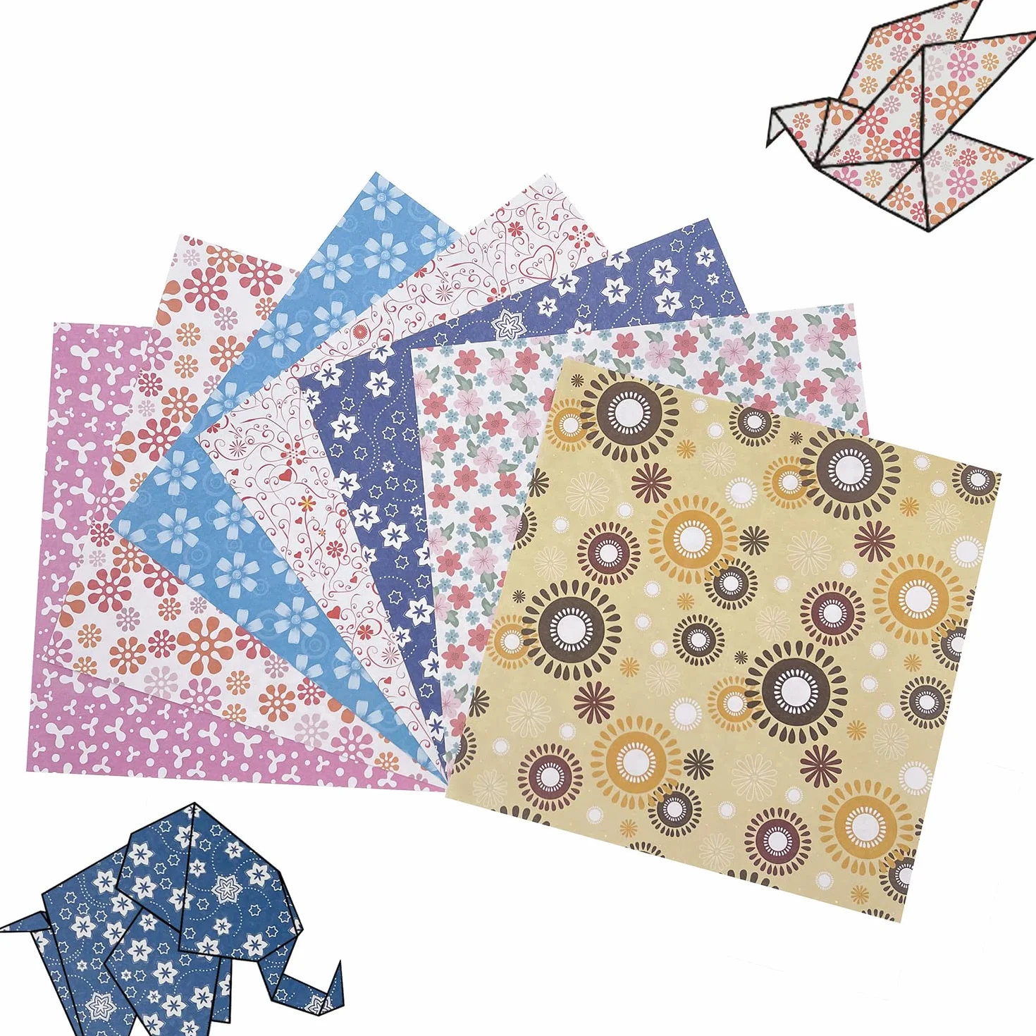 Carta pieghevole da origami - 72 fogli di carta giapponese con 12 motivi diversi 14 x 14 cm Quadrati Carta Colorati unilaterale per progetti artistici e artigianali fai da te per bambini e adulti