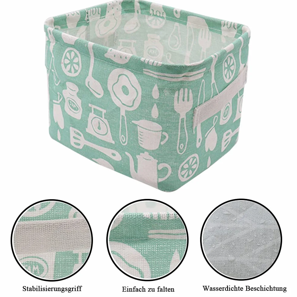 Set di 4 cestini portaoggetti per bambini, in lino, pieghevole, con 2 manici, per riporre la scrivania e la casa, 20 x 16 x 14 cm (alberi, animali)
