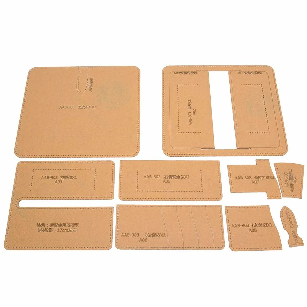Kit modello di portafogli in pelle con stencil in acrilico trasparente per artigianato in pelle fai-da-te