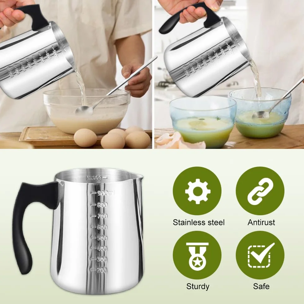YZROHYI Pentolino Sciogli Cera per Candele 900 ML,Pentola per Candele Fai Da Te,Pentolino per Sciogliere Sapone Inox,Pentola Fusione Cera con Bilancia E Cucchiaio,Casseruola per Produzione Candela