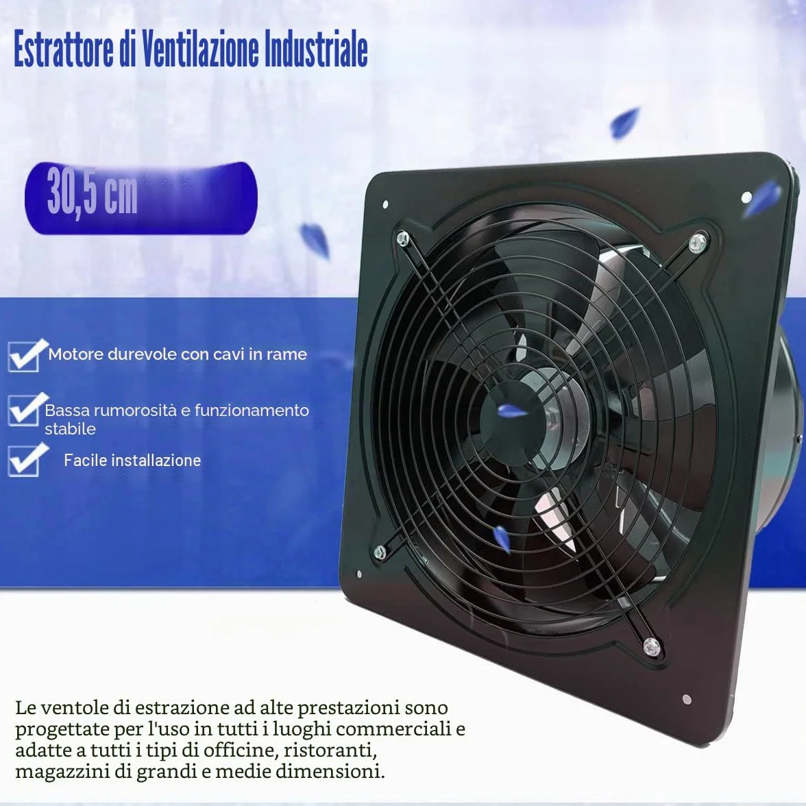 Ventola Aspirazione 300 mm Estrattore Aria Termosifoni Booster Ventilazione Parete Aspiratore Cucina Bagno