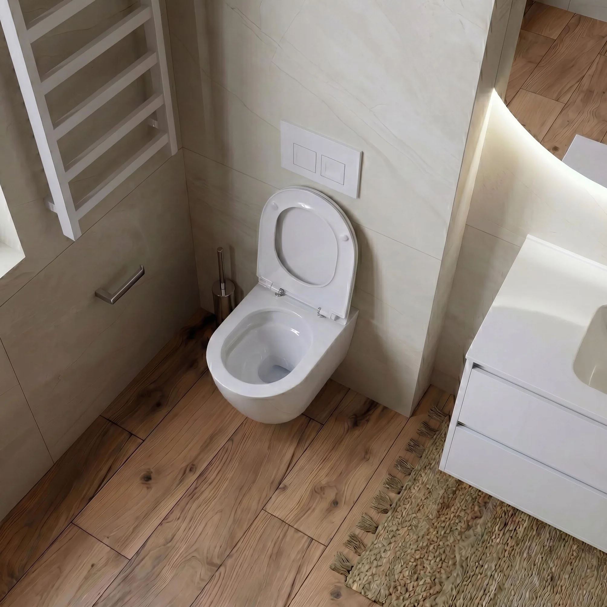 Lavita Duofix Basic Elemento a parete + Lavita WC a scarico profondo Dalia Bianco senza bordo + Sedile WC con chiusura automatica + Pannello di comando Delta 25 Pulsante bianco Set completo