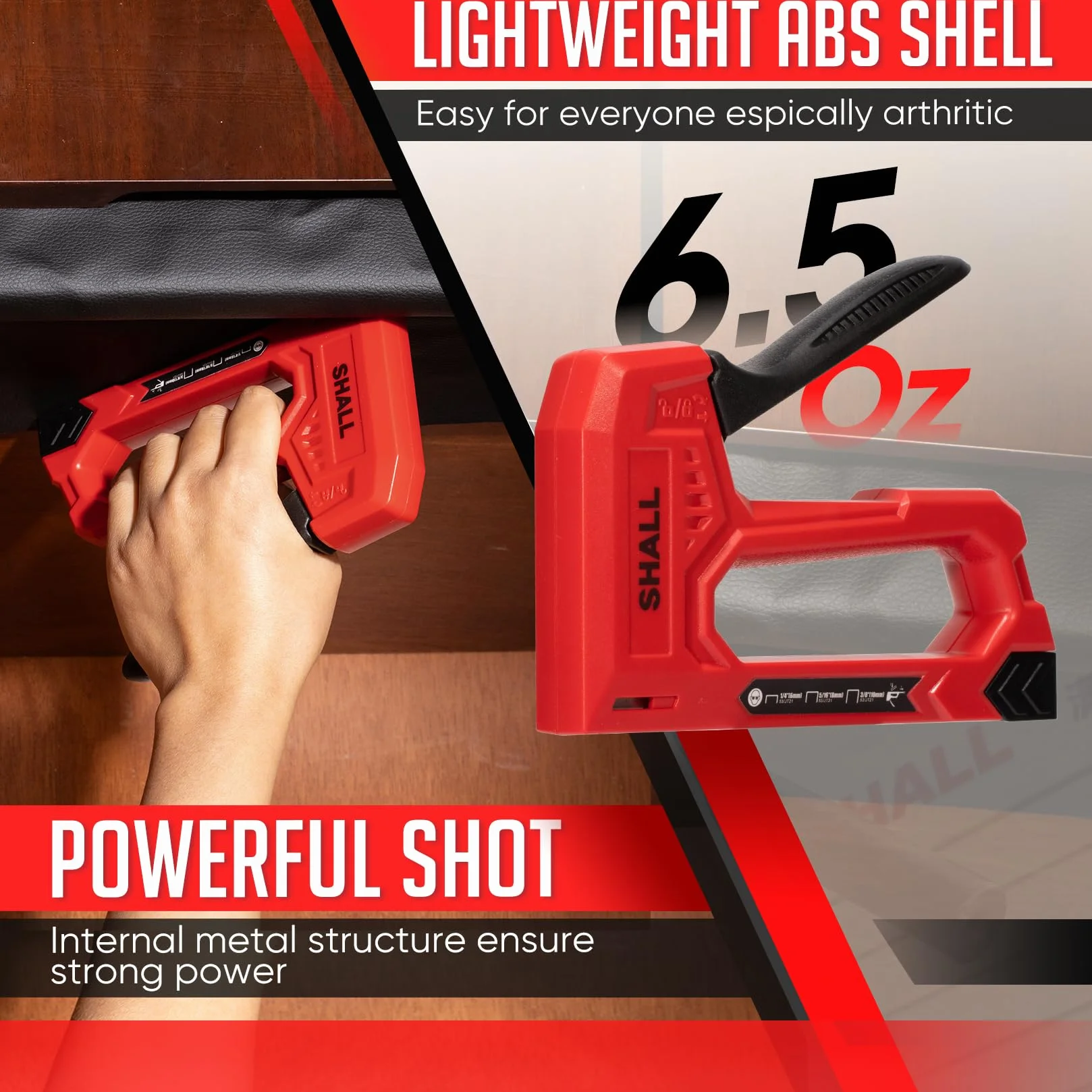 SHALL Graffettatrice Leggera per Legno -per Tappezzeria con 1600 Graffette JT21 da 1/4, 5/16, 3/8" e levapunti - Graffettatrice per Tessuti per Artigianato