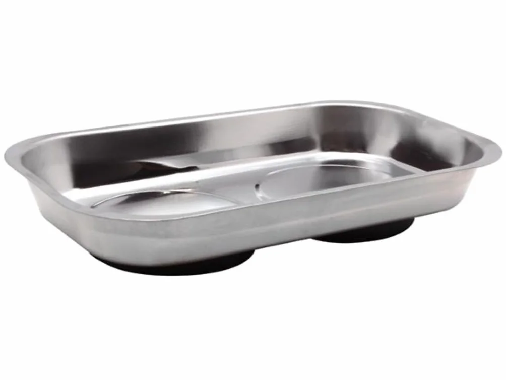 Toolland Vassoio portautensili magnetico, doppio, per contenere utensili, viti, trapani e chiodi, acciaio inossidabile, metallo