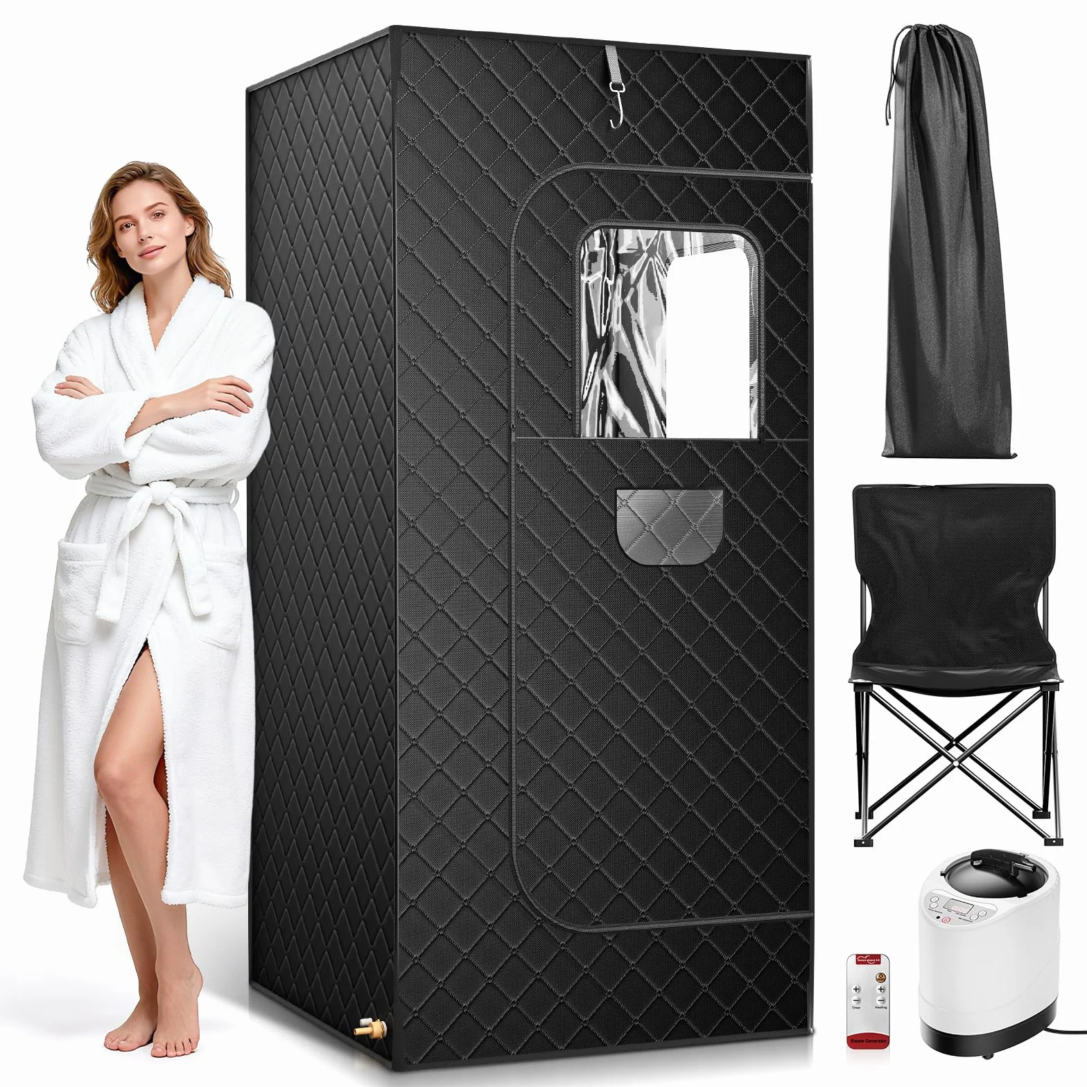 Sauna da Casa 180x85x85cm, 9 Impostazioni di Temperatura e Sauna Portatile per Tutto il Corpo, Dotata di Motore a Vapore da 3 Litri e 1000W, Sauna a Vapore per Disintossicazione, Relax