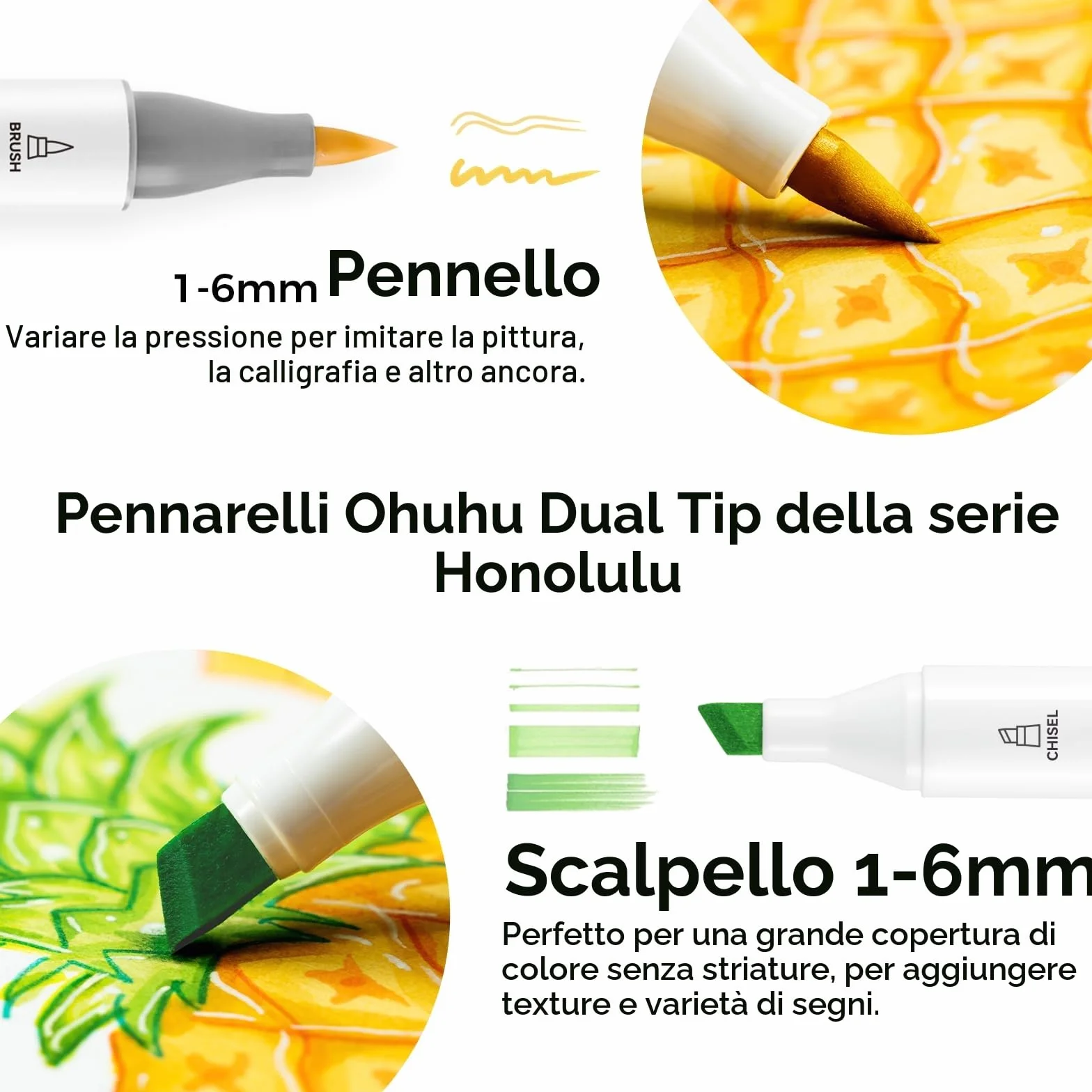Ohuhu Pennarelli ad Alcool 48 Colori, Pennarelli da Disegno Doppia Punta (Pennello e Punta Fine) per Pennarelli per Artisti Adulti Colorazione e Illustrazione, 1 Miscelatore Omaggio