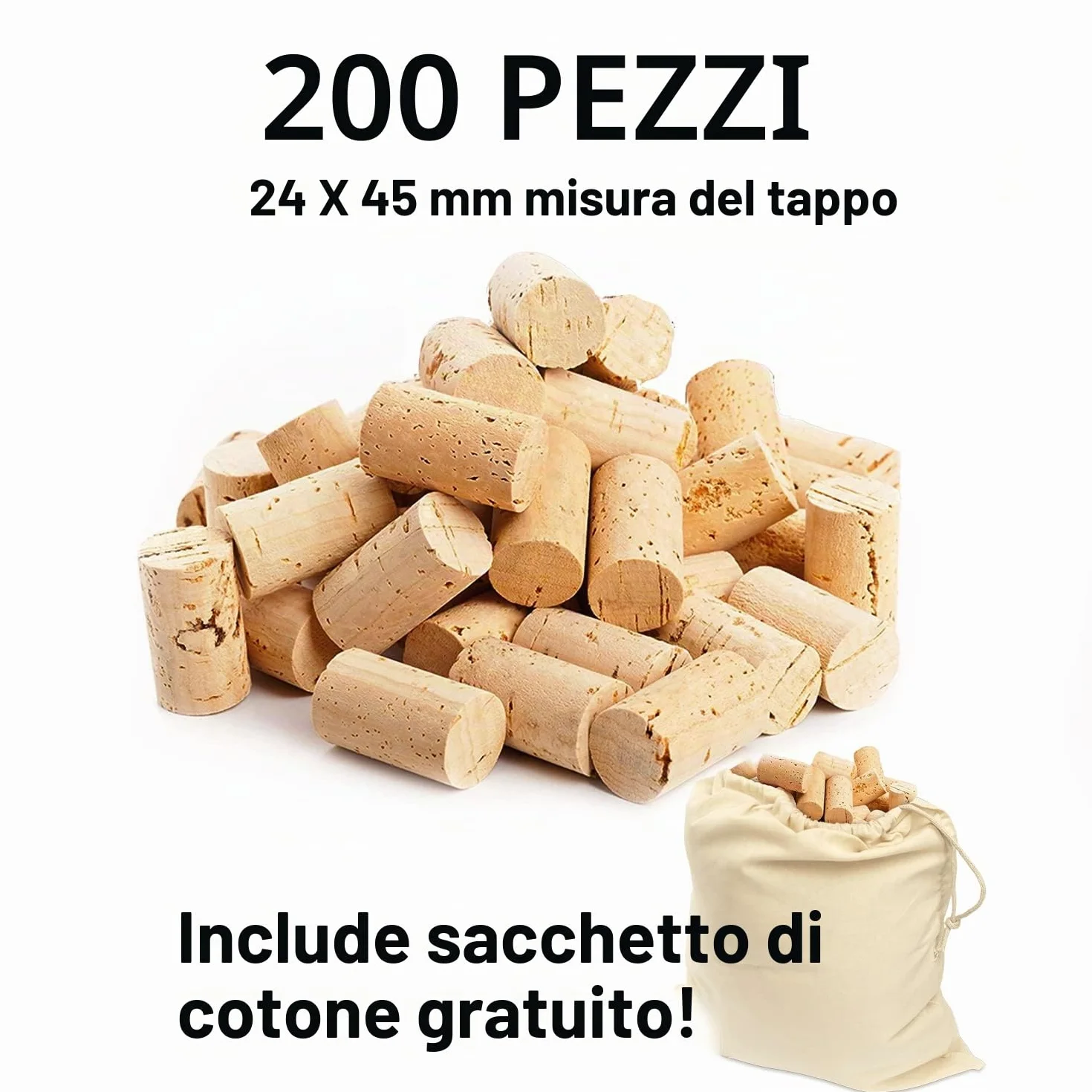Tappi di sughero naturali 24 mm x 45 mm per bottiglie, DIY, hobby, bambini