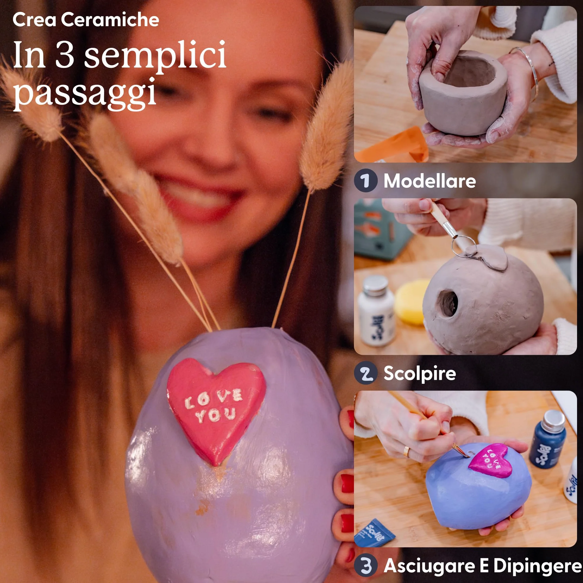 Sculpd Kit di ceramica per principianti con argilla ad asciugatura rapida, set di vernice e strumenti