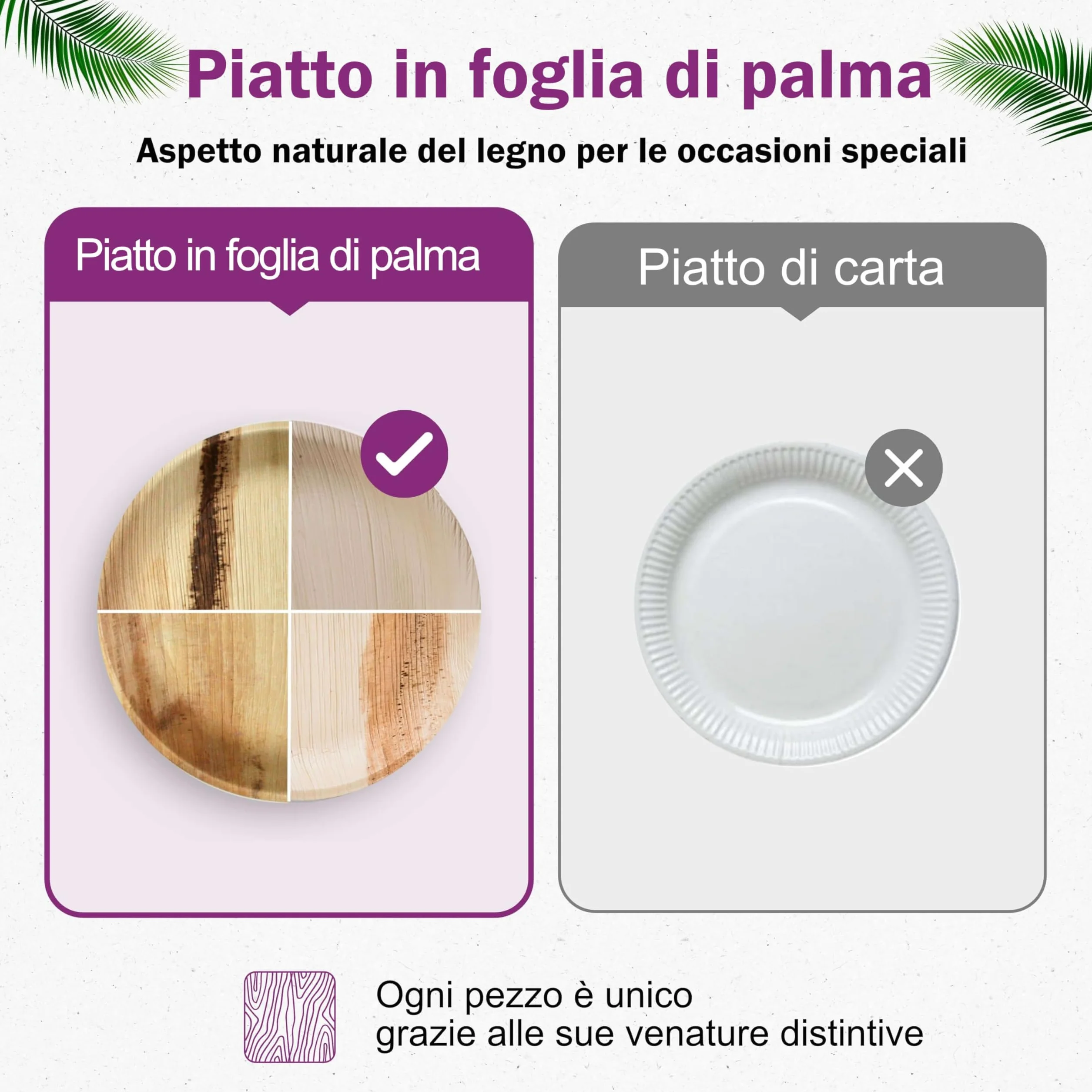Piatti in Foglia di Palma Ecologici 25 Pz 15x15 cm Rotondi Compostabili usa e getta