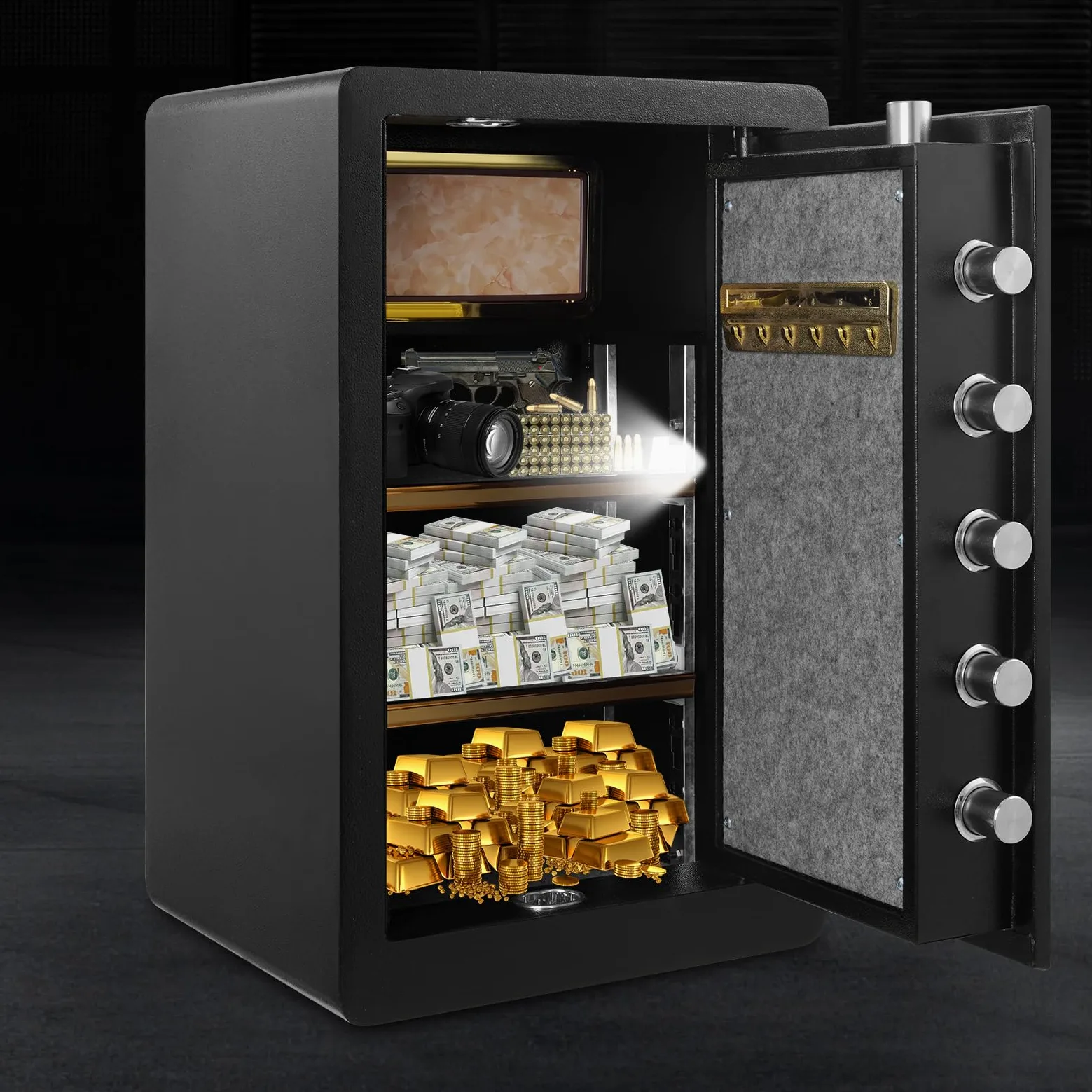 Sararoom Cassaforte in acciaio, 73 l, sicurezza per casa, cassaforte per mobili, cassaforte per hotel, 60 x 32 x 38 cm, con blocco tastiera digitale, ripiano rimovibile, ignifugo, impermeabile per