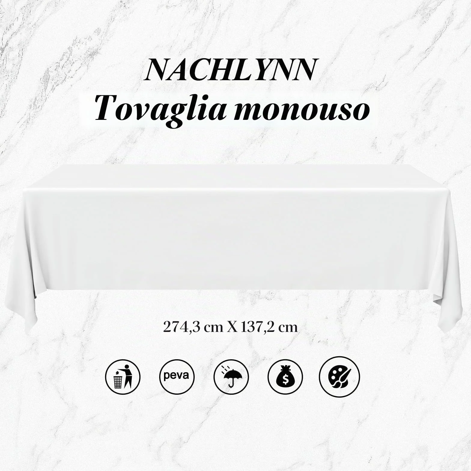 NACHLYNN Confezione da 6 Tovaglie in Plastica 137 x 274 cm Bianche Rettangolari per Feste