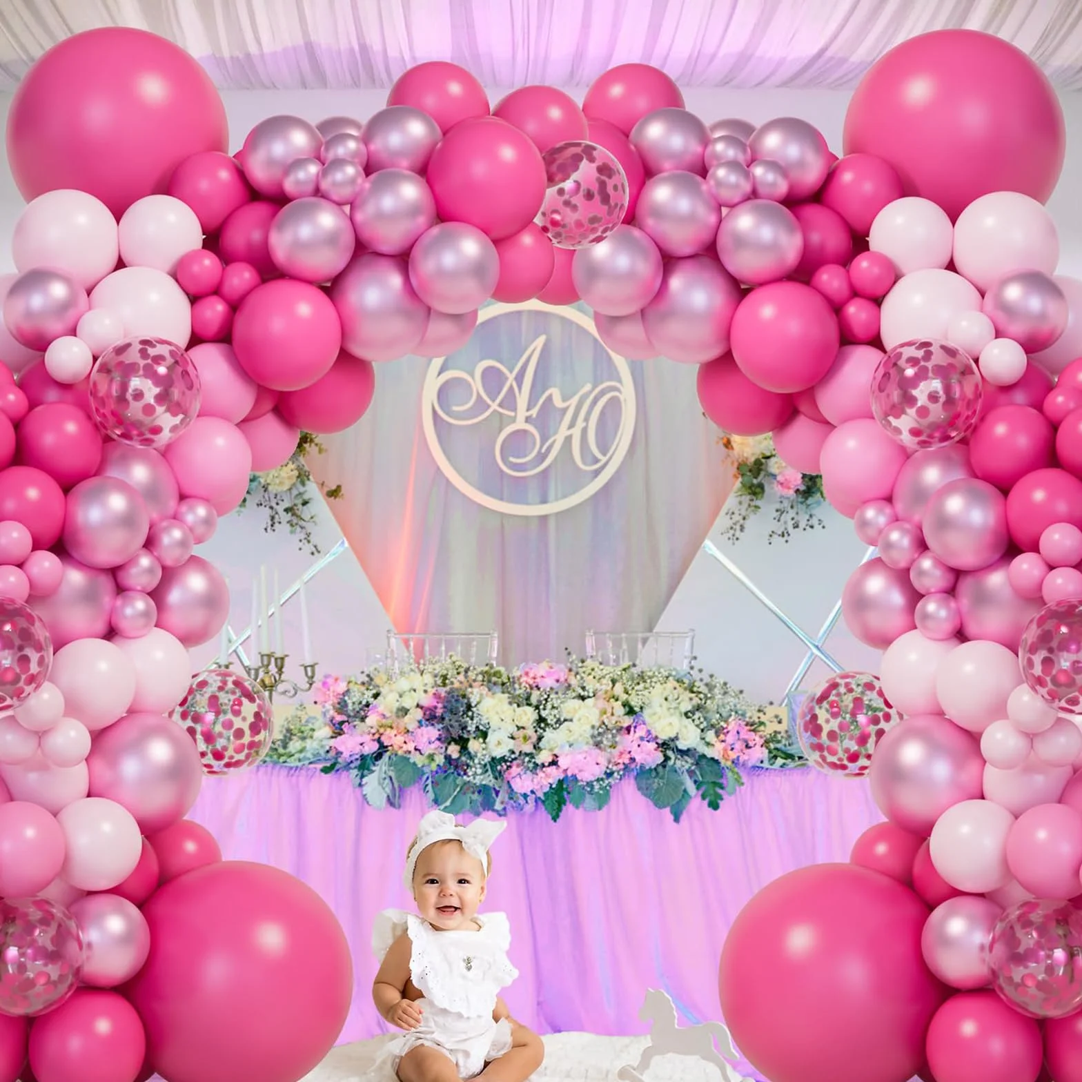 Kit Arco Palloncini Rosa - 115pcs Palloncini Compleanno Palloncini Fucsia, Palloncini Baby Festa Bambina, Ghirlanda Palloncini per Battesimo Bambino, Allestimento Compleanno, Matrimonio, Baby Shower