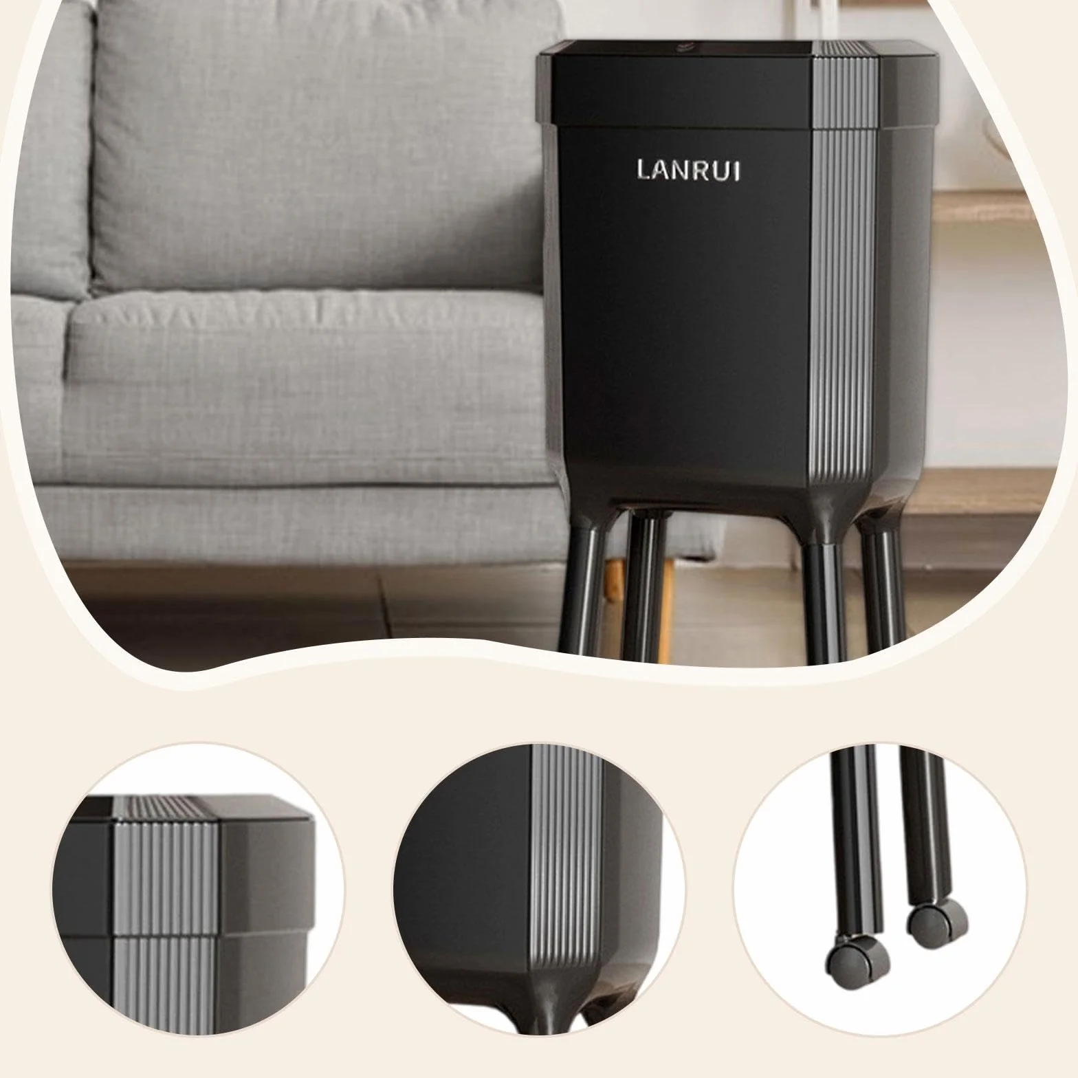 Pattumiera a Pressione con Ruote, Secchio per Carta straccia, pattumiera Versatile, Cestino Minimalista per Bagno e Camera da Letto, Nero