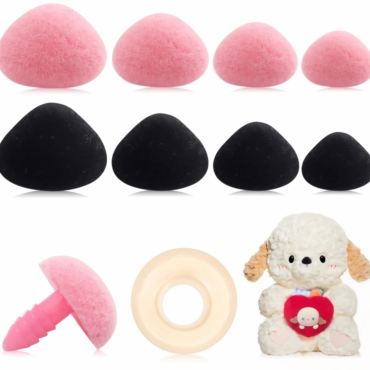 24 Pezzi Nasi Di Sicurezza In Plastica Floccata Per Animali, Rosa E Nero, Varie Dimensioni Fai Da Te
