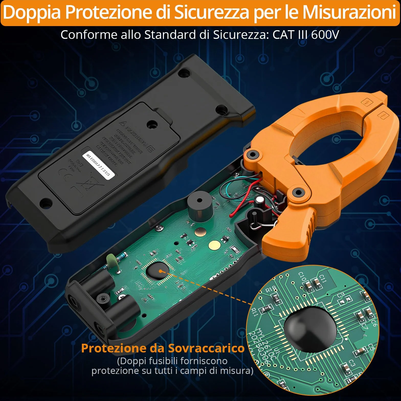 Neoteck Pinza Amperometrica Digitale TRMS 6000 Conteggi – 800 A Corrente AC/DC, Tensione AC/DC, NCV, Continuità, Capacità, Resistenza, Frequenza, Test Diodi e Temperatura, Retroilluminazione e Torcia