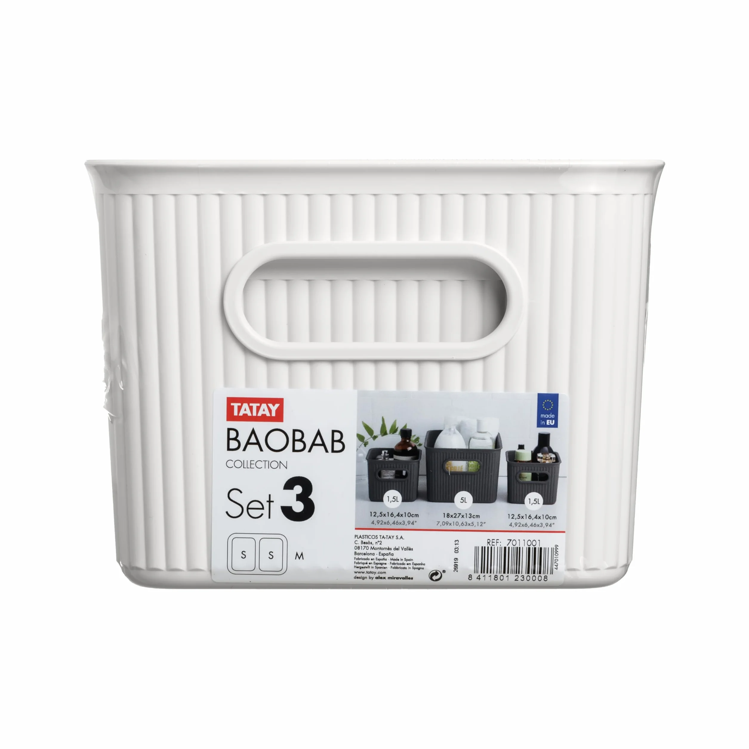 TATAY Cestino Portaoggetti Plastica Baobab Set di 3 Scatole Organizzatrici 18,7 x 27,8 x 13,3 cm Bianco