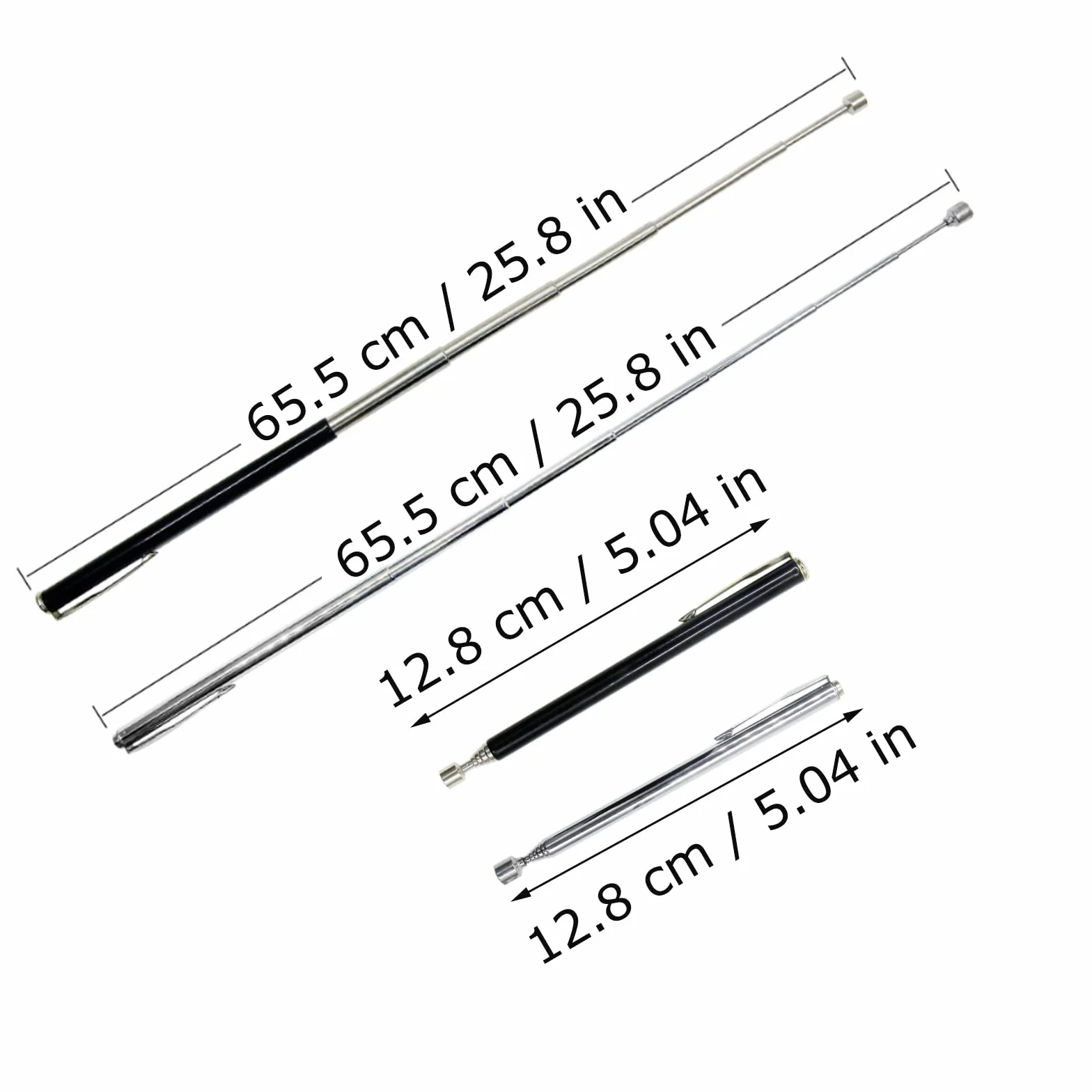 4 Pezzi Penna Magnetica Telescopica,Asta Telescopica Portatile e Magnetica,Allungabile Fino a 65,5 cm,Strumento di Raccolta Magnetico in Acciaio inox per Trovare Chiavi,Monete,Viti