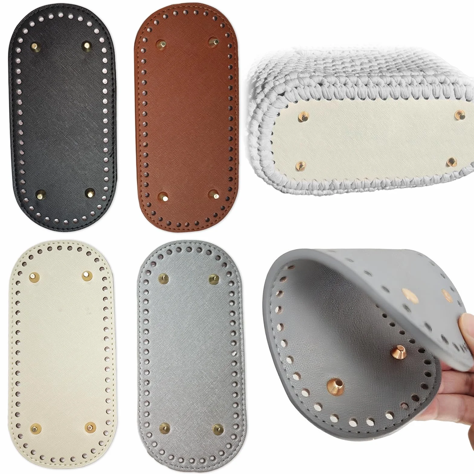 Set di 4 Basi Borsa Pelle PU Fondo Borsa Uncinetto, 22×10cm Fondi per Borse Uncinetto con Fori, 4 Colori Ovali per Sacchetto A Maglia, Borsa A Tracolla Fai Da Te, Accessori All'Uncinetto