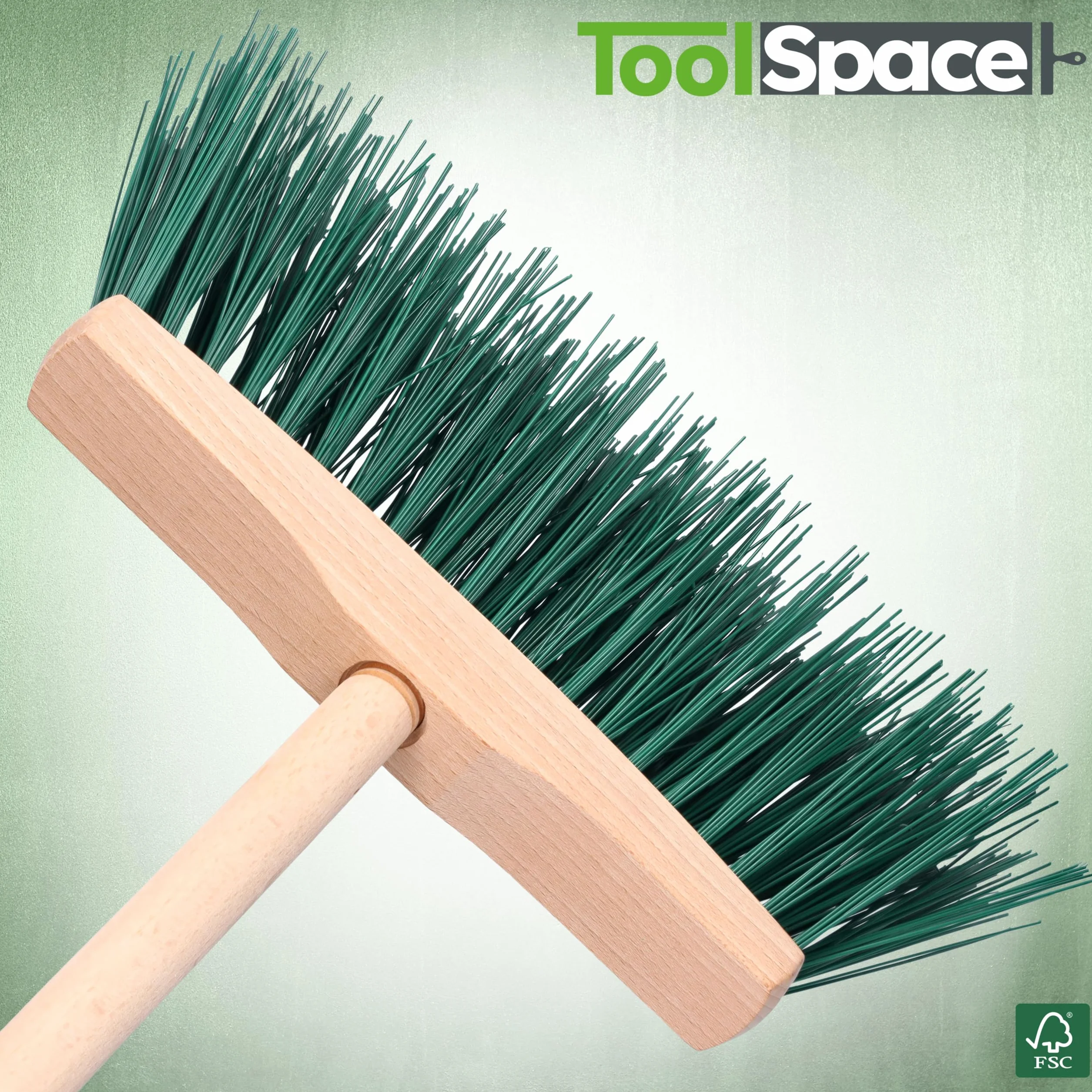 ToolSpace Scopa per Esterni e Interni 24 cm per Lavori Pesanti Spazzolone da Giardino Strada con Setole Dure e Lunghe in Plastica Senza Manico Supporto Legno per Cortile Garage Terrazzo