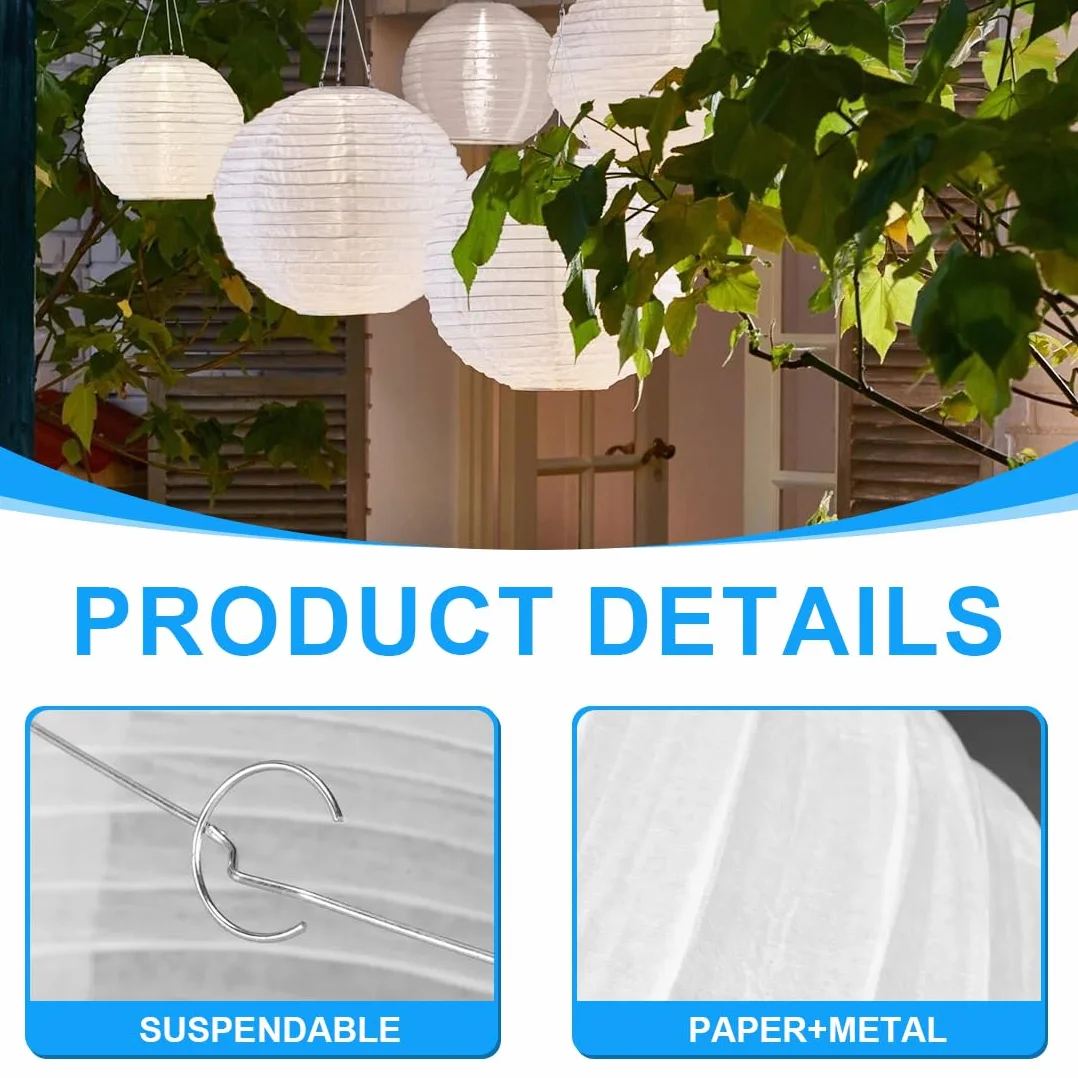 2 pezzi Lanterne Cinesi, 20cm Lanterna di carta Rotonde, Con cavo decorativo di 60 m, White Lanterne di carta da Appendere Decorazione per Decorazioni Domestiche, Feste e Matrimoni
