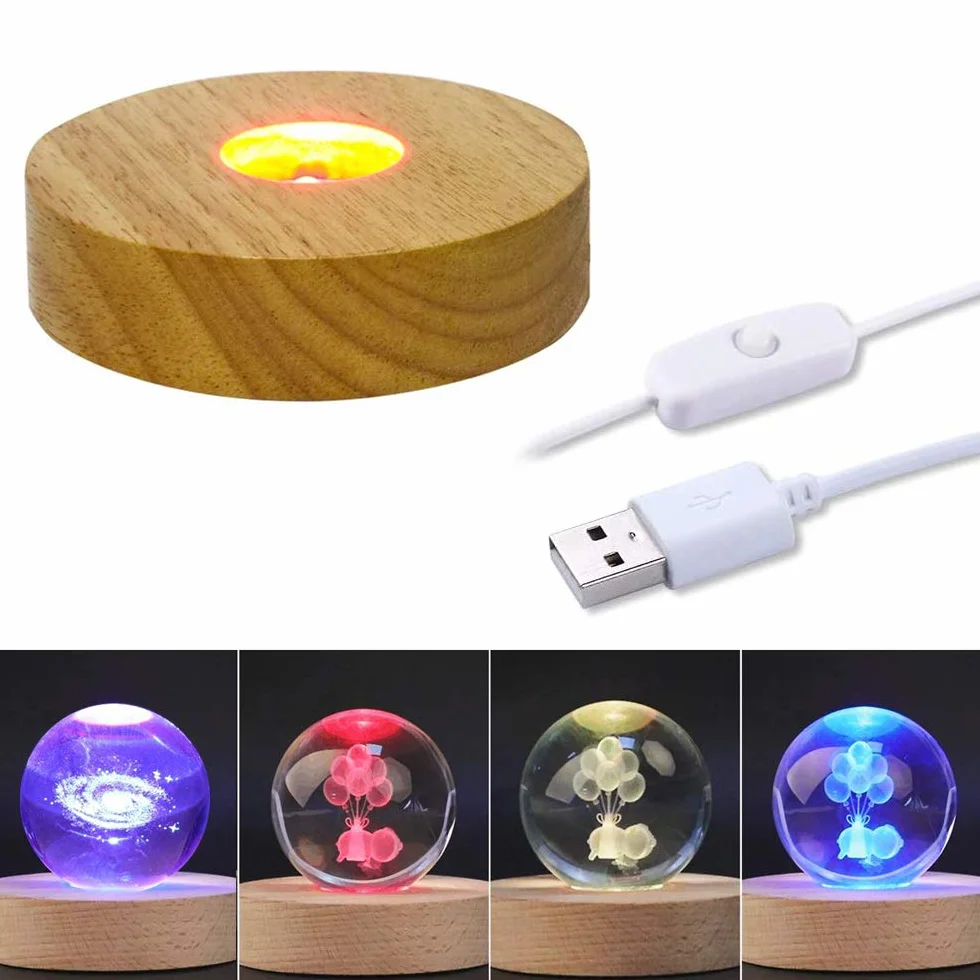 CDIYTOOL Base in Legno a LED, 2 Pezzi di Base Rotonda a LED per Display da Tavolo, Decorazione alimentata da USB, per Gioielli in Vetro, Resina, Vaso Artistico in Acrilico