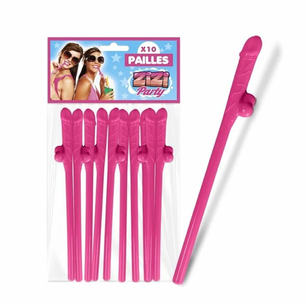 10 Cannucce pisello rosa riutilizzabili per bevande alla festa hot di addio al nubilato sexy party gadget per adulti 18+