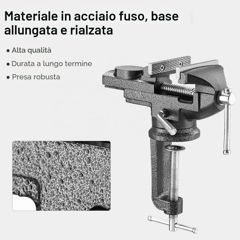 Teeno - Morsa da banco con larghezza della mascella 70 mm, morsa con base girevole a 360 gradi, materiale in acciaio fuso, potenza di serraggio 800 kg (70 mm)