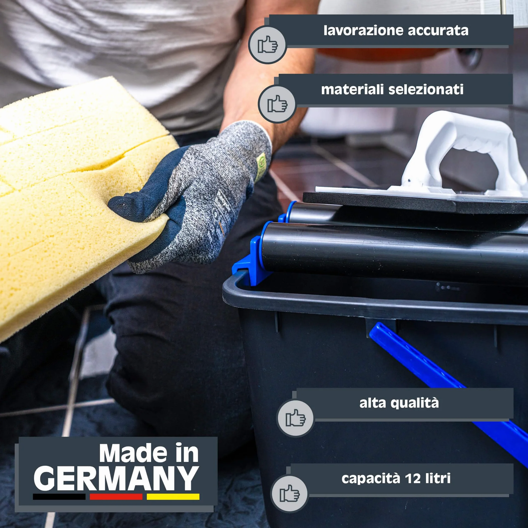 SET HELPMATE secchio in plastica da 12L idrospugna con rivestimento in gomma