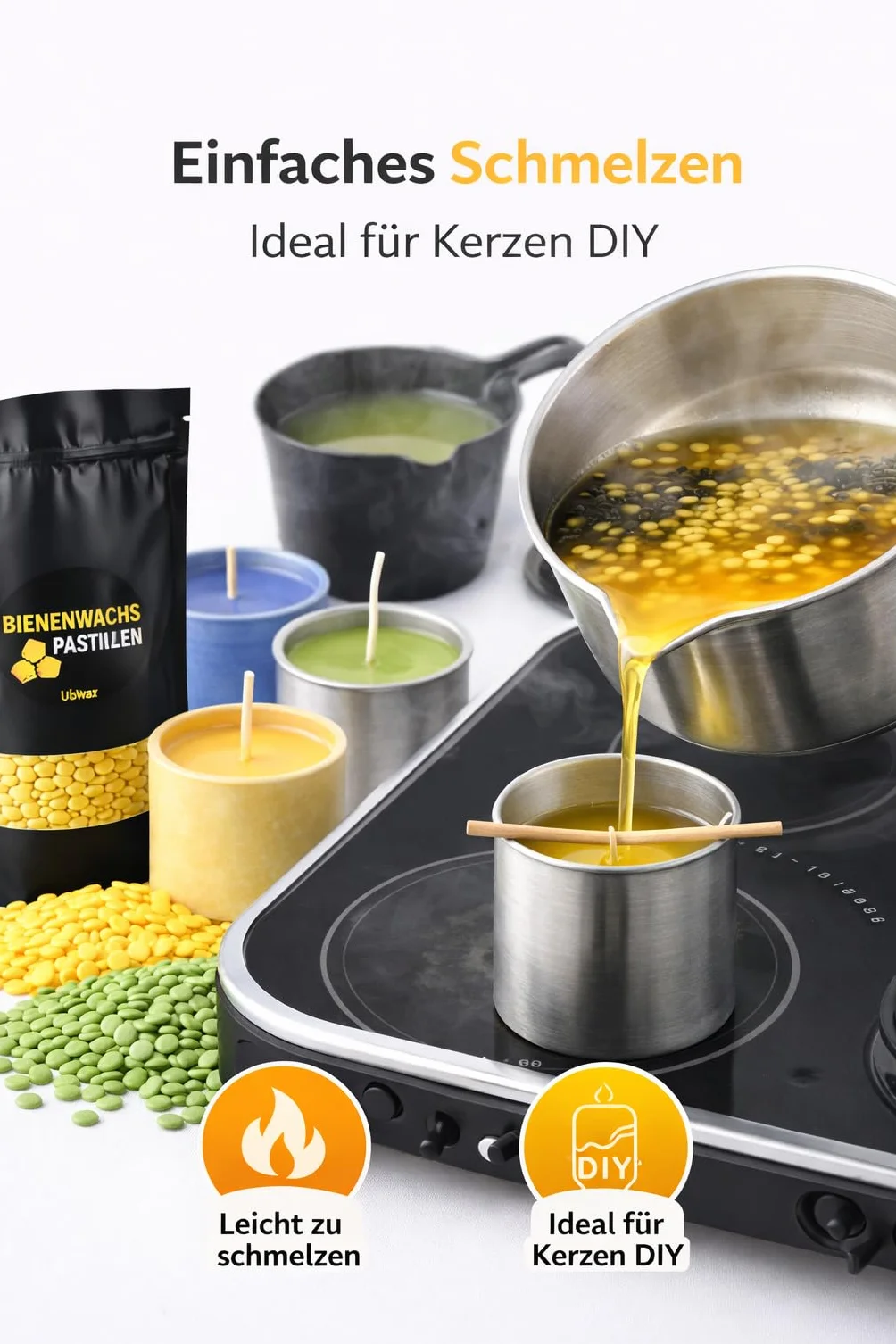 Pastiglie di Cera d'api per Fai da Te – Profumo Naturale di Cera d'api, Versatile per Candele, Cosmetici e Sabbia per Candele (Nero, 1000g)