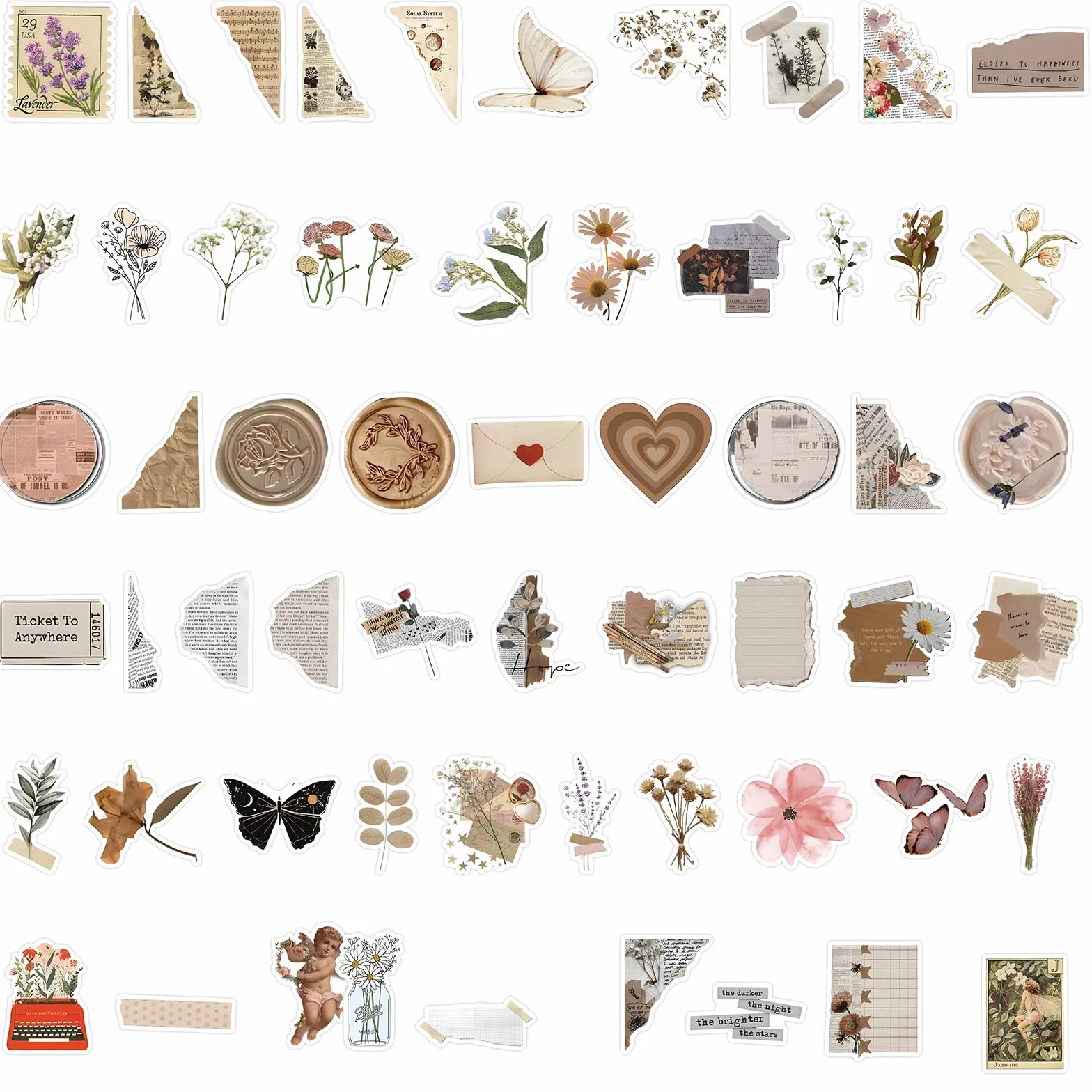 120 pezzi stickers, adesivi vintage, adesivi scrapbooking, quaderni artigianali fai da te sticker aesthetic