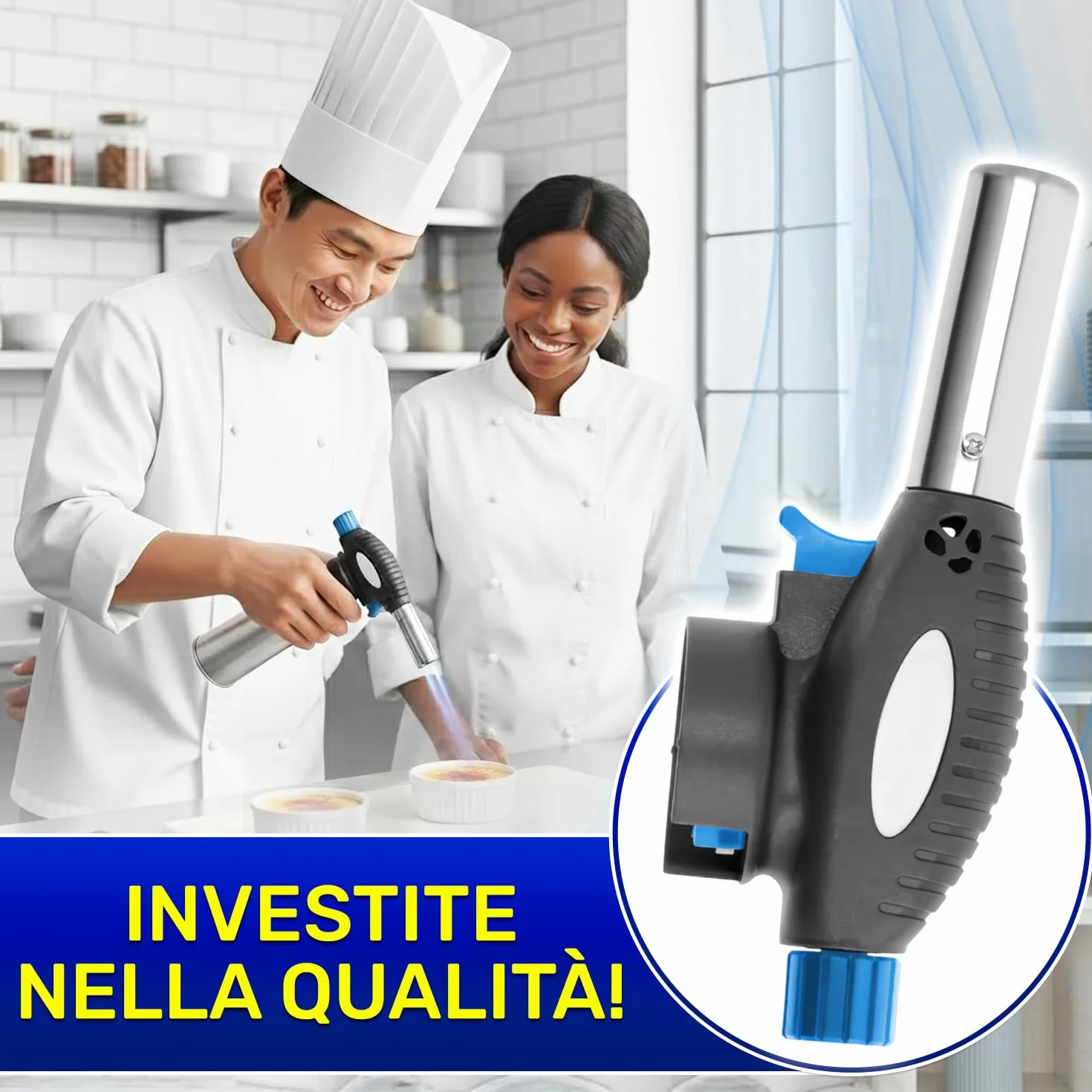 Cannello a Gas 1,3 kW 1300°C con Accensione Piezoelettrica e Attacco Tipo TWIST - Bruciatore a Gas Butano Adatto per Saldatura e Come Torcia Cucina Professionale - MONTERAL