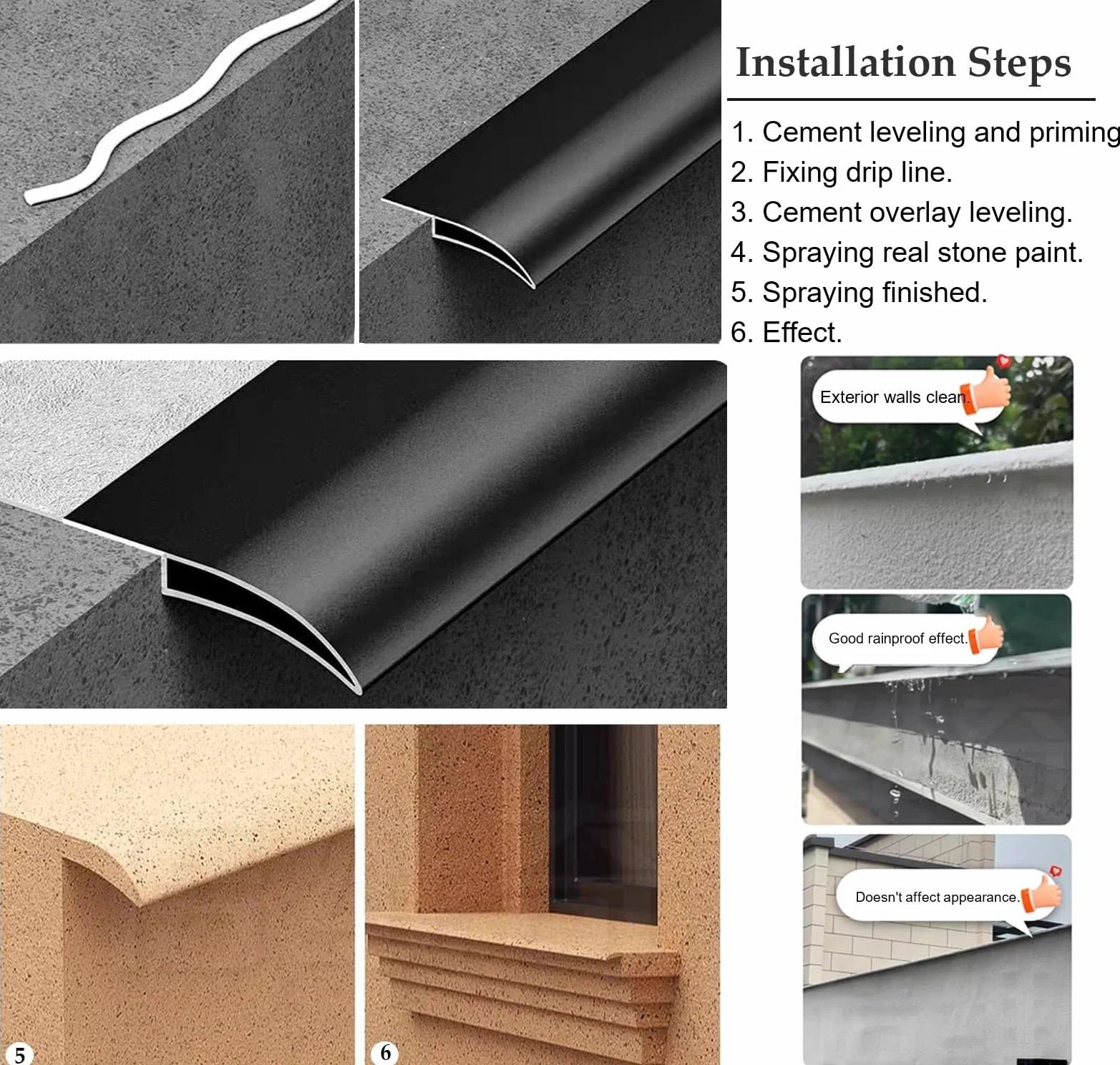 Deflettore Antipioggia, Ala gocciolante for la rifinitura dei Bordi, Impermeabile, in Alluminio Resistente, da 3,3 a 66 Piedi, for gronde e davanzali(2.8m/9.2ft)