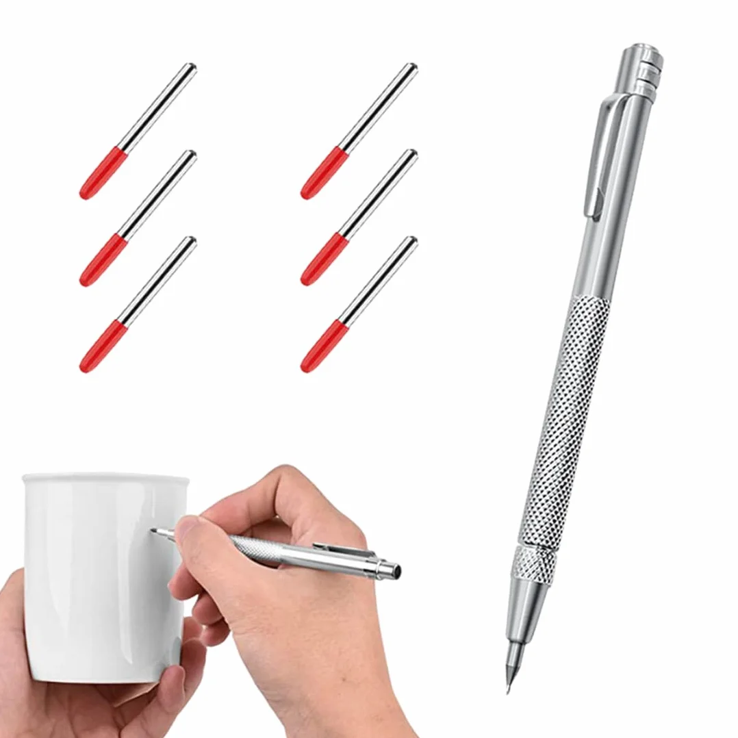 WUSJCOF Penne con Punta in Tungsteno 1PCS Penna Carburo di Tungsteno con 6PCS Punte di Penna Aggiuntive,Tungsteno Carburo Punta Scriber per Scrivere su Legno,Acciaio e Vetro