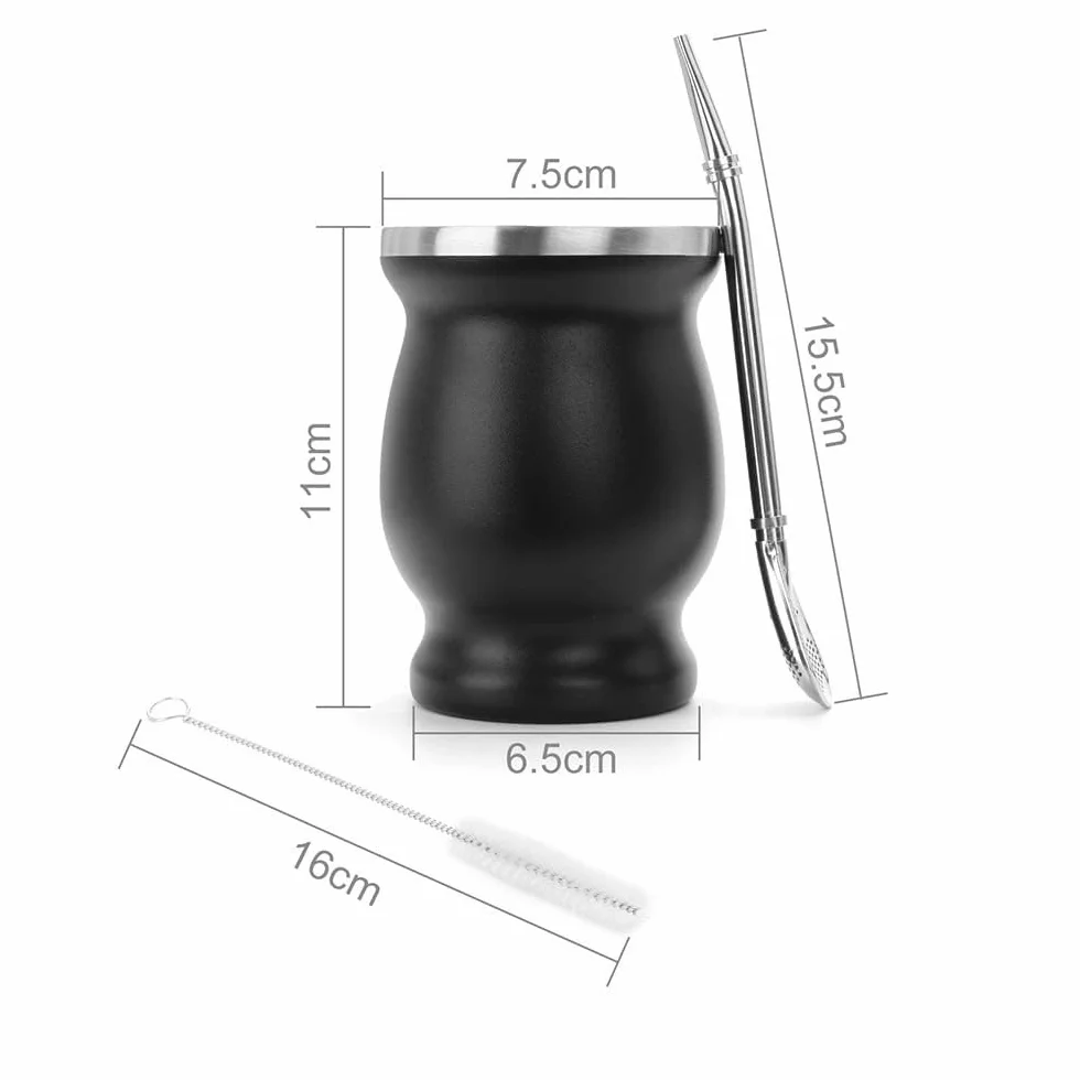 Tazze da tè Yerba Mate in acciaio inox 230 ml a doppia parete senza BPA nero
