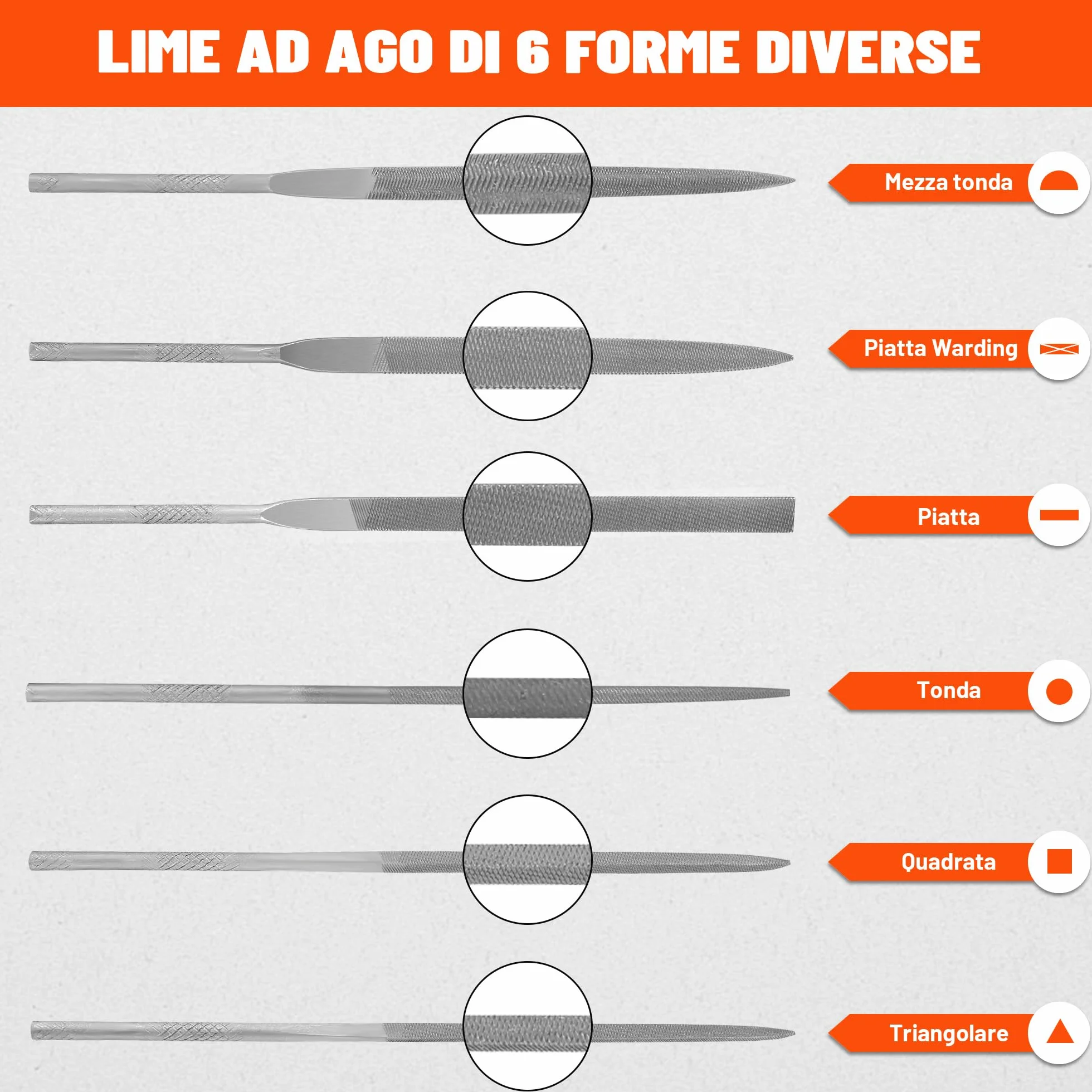 ValueMax Set Lime per Metallo da 7 Pezzi, Tondo, Mezzotondo, Triangolare, Quadrato, Piatto, Piattoe Appuntito, Mini Lima in Metallo per Limare Metallo, Legno, Plastic