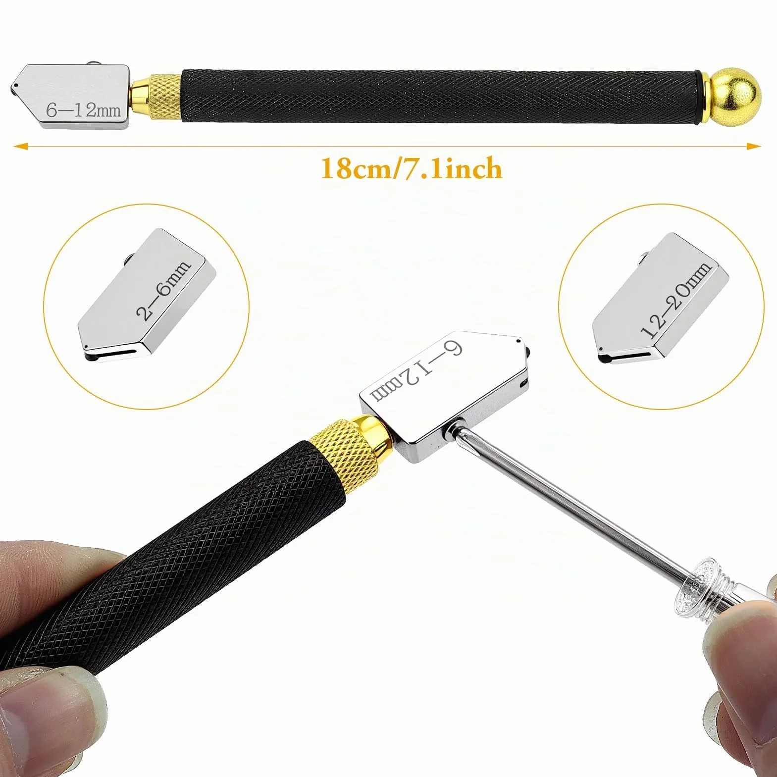 Taglierina in Vetro, Taglia Vetro Piastrelle, 5 Pezzi Strumento Tagliavetro, Testa da Taglio da 2 mm a 20 mm, Tagliavetro per Vetro, Glass Cutter per Vetro Piastrelle Specchio