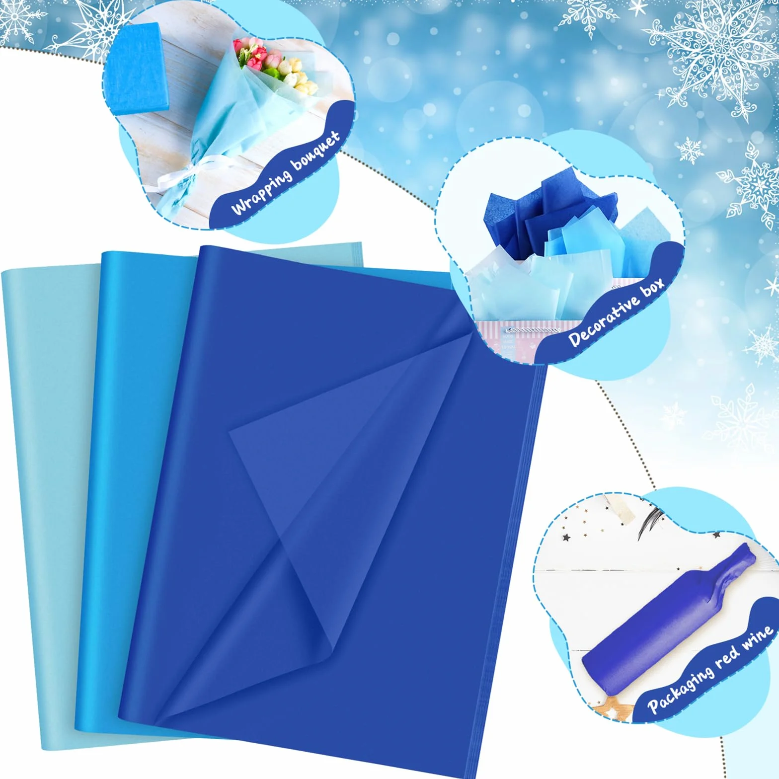 PLULON 60 fogli Sirena Festa di compleanno Carta velina blu, Carta da regalo per confezioni regalo fai da te Compleanno Pasqua Matrimonio Vacanze Carta fiore （Blu）