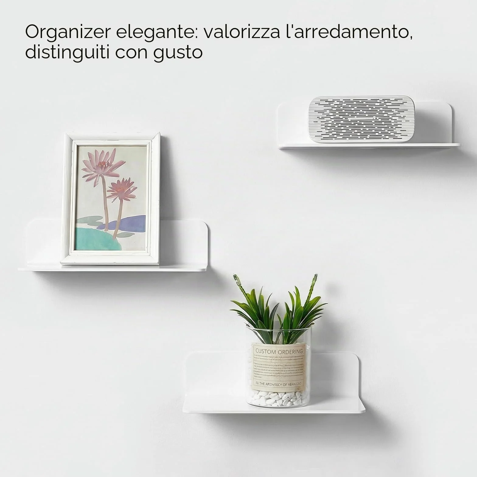 OAPRIRE Mensole da Muro Bianche in Acrilico 2 Pezzi - Espandi Facilmente Lo Spazio Della Parete - 23cm Mensola Adesiva da Muro per Cameretta, Bagno, Cucina, Salotto, Con Fermacavi