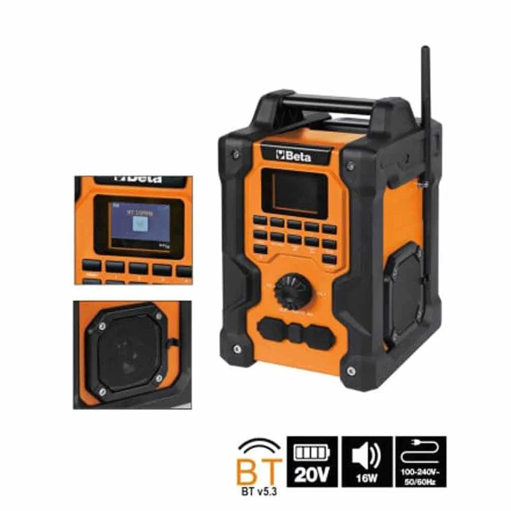 Beta 1989RCB – Radio da cantiere 20 V, radio digitale DAB/FM, Bluetooth 5.3, IP54, altoparlanti stereo 16W, alimentazione batteria o cavo