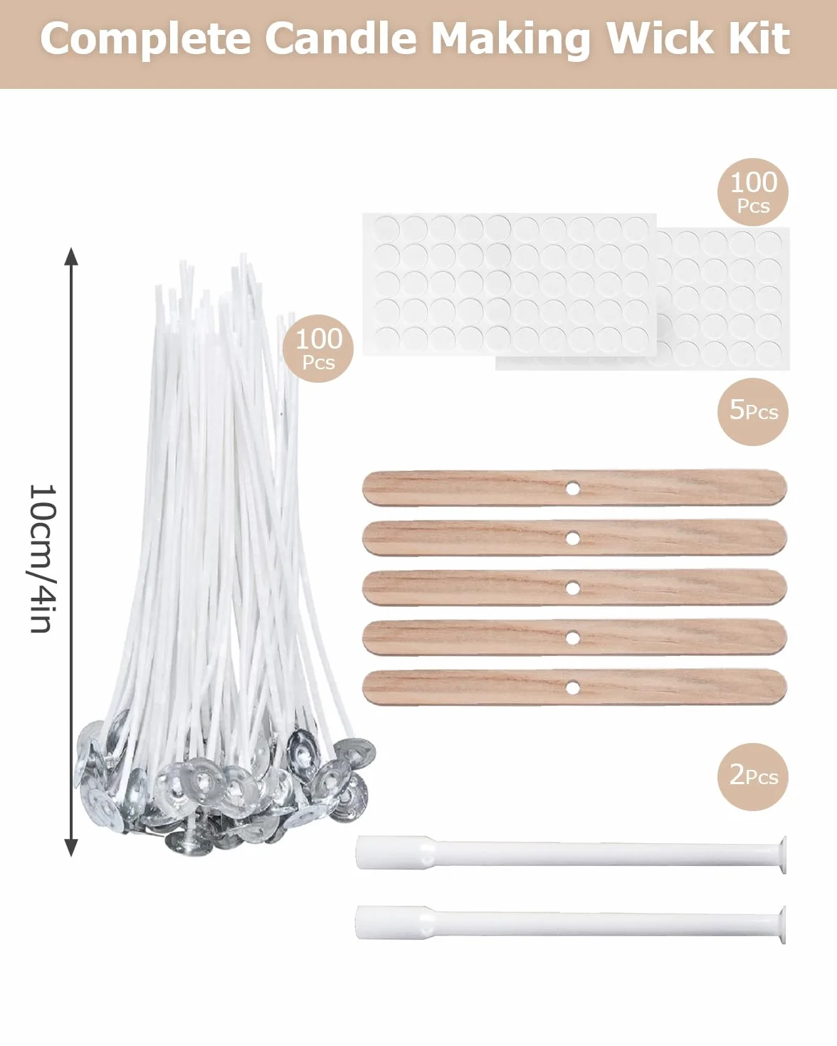 VABNEER Stoppini per Candele, 100 Pezzi Stoppini di Naturali Candela, Stoppino in Cotone Naturale per Fabbricazione di Candele Candela Fai da Te (10cm)