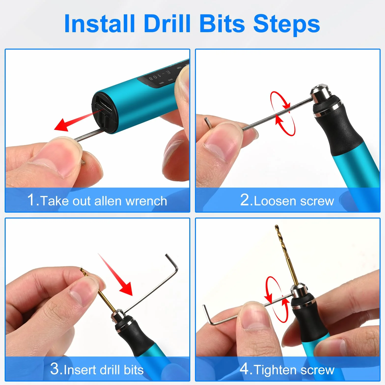 Comius Sharp Mini Trapano Elettrico a 3 Velocità, DIY Drill Pen Set con 10 Trapano Elicoidale (0.6-2.2 mm), USB Ricaricabile, Set di Punte per Resina, Plastica, Legno, Circuiti (Blu)